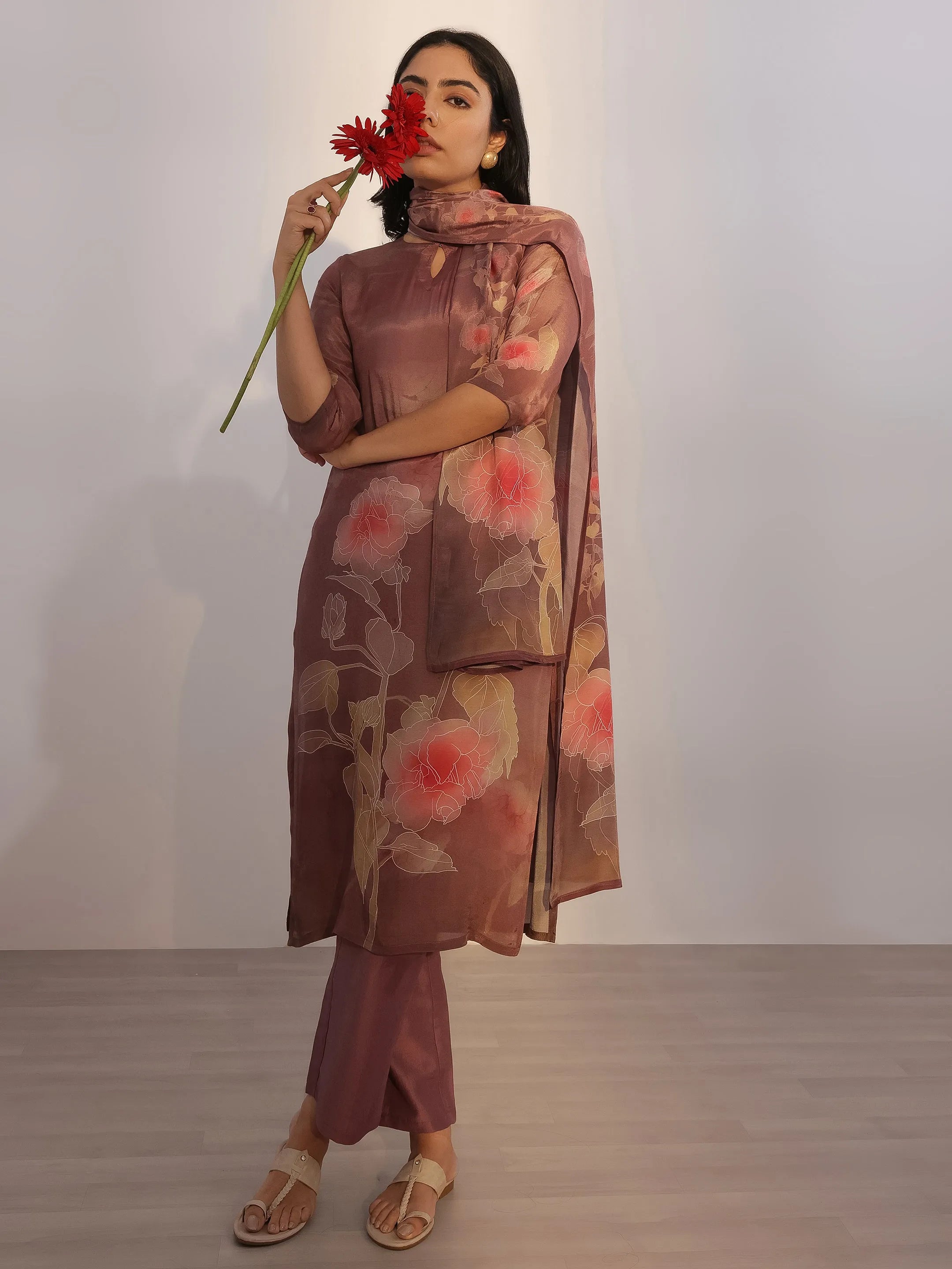 Brown Printed Silk Blend Straight Suit With Dupatta-image-46