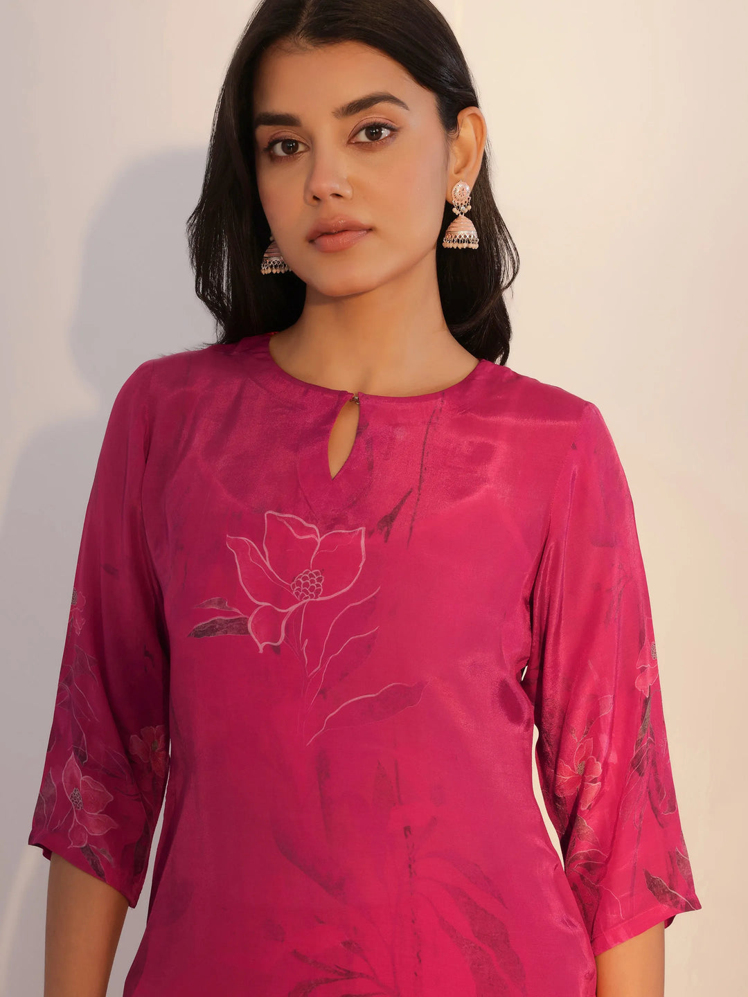  Pink Printed Silk Blend Straight Suit With Dupatta 