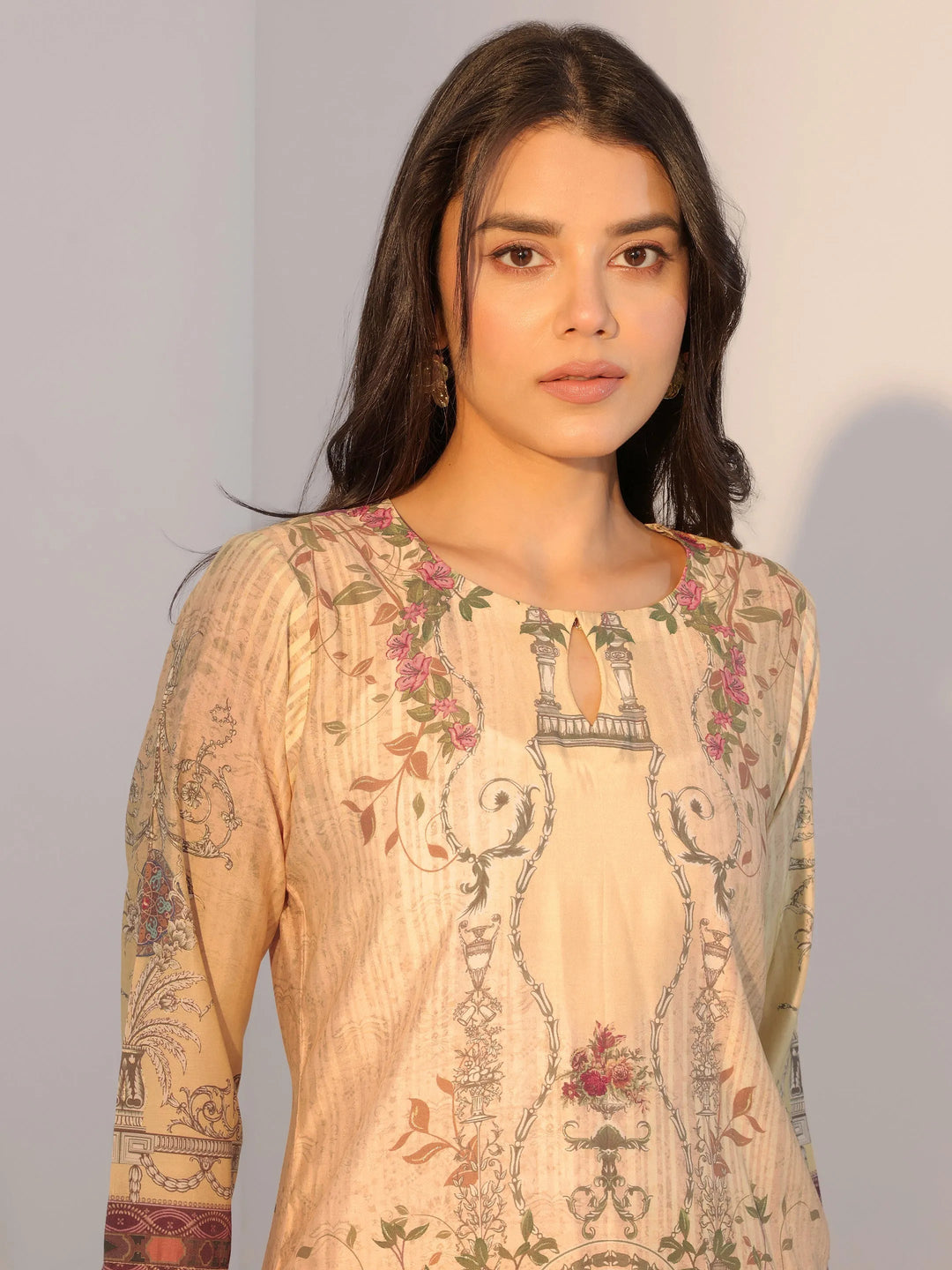  Yellow Printed Silk Blend Straight Suit With Dupatta 
