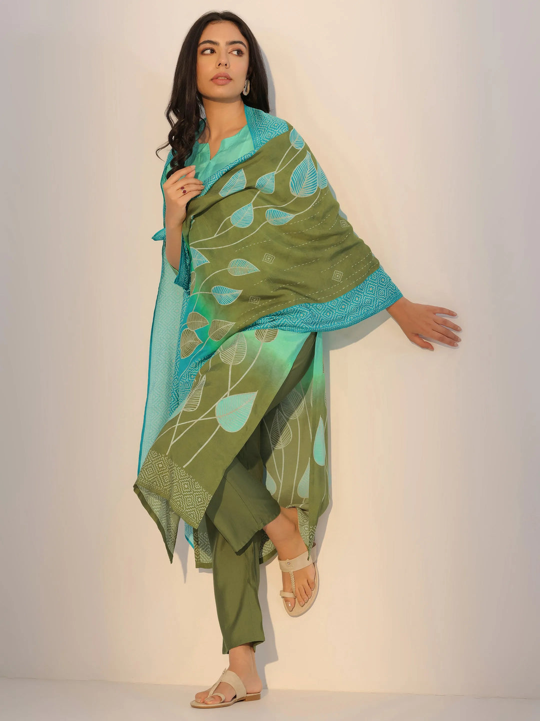 Blue Printed Silk Blend Straight Suit With Dupatta