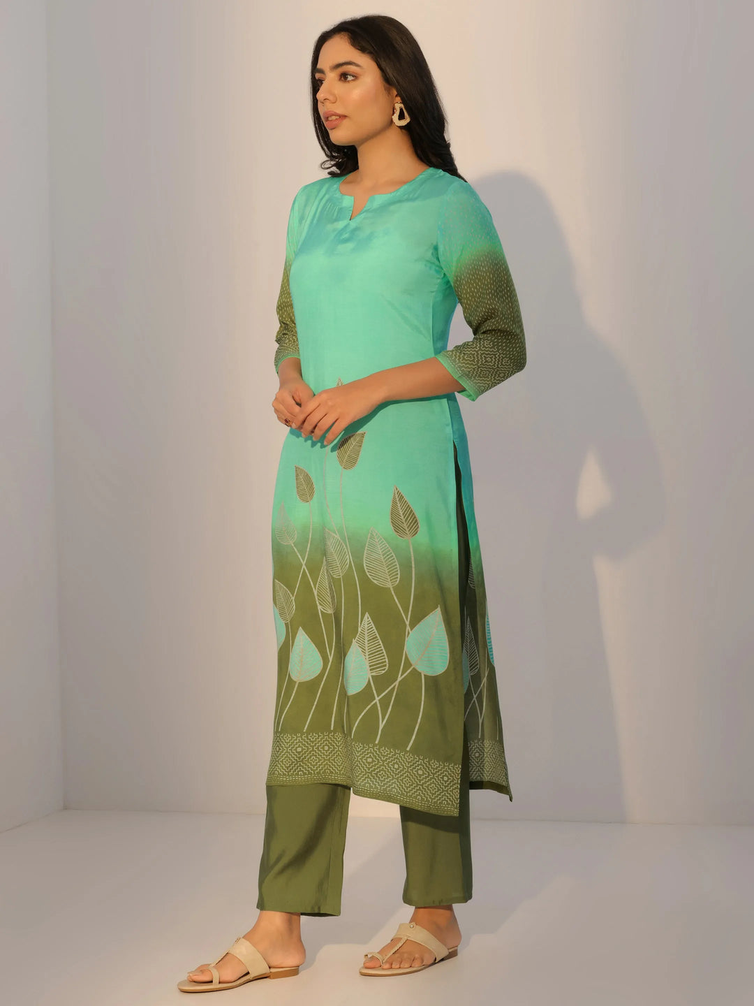 Blue Printed Silk Blend Straight Suit With Dupatta 