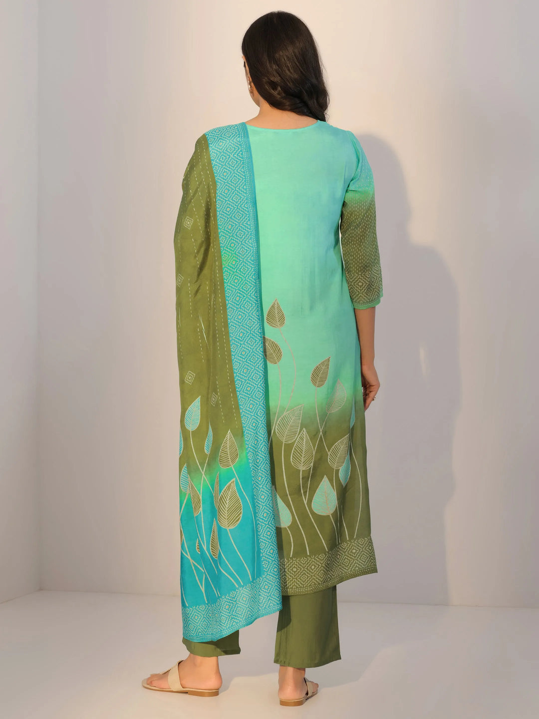  Blue Printed Silk Blend Straight Suit With Dupatta 
