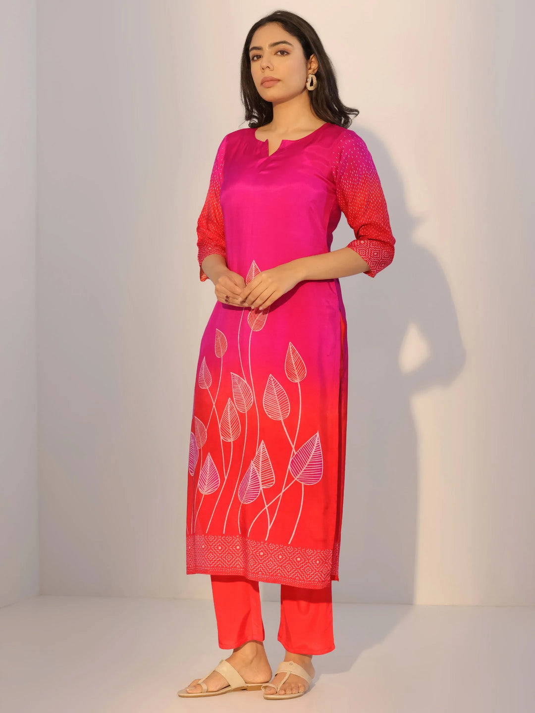  Pink Printed Silk Blend Straight Suit With Dupatta 