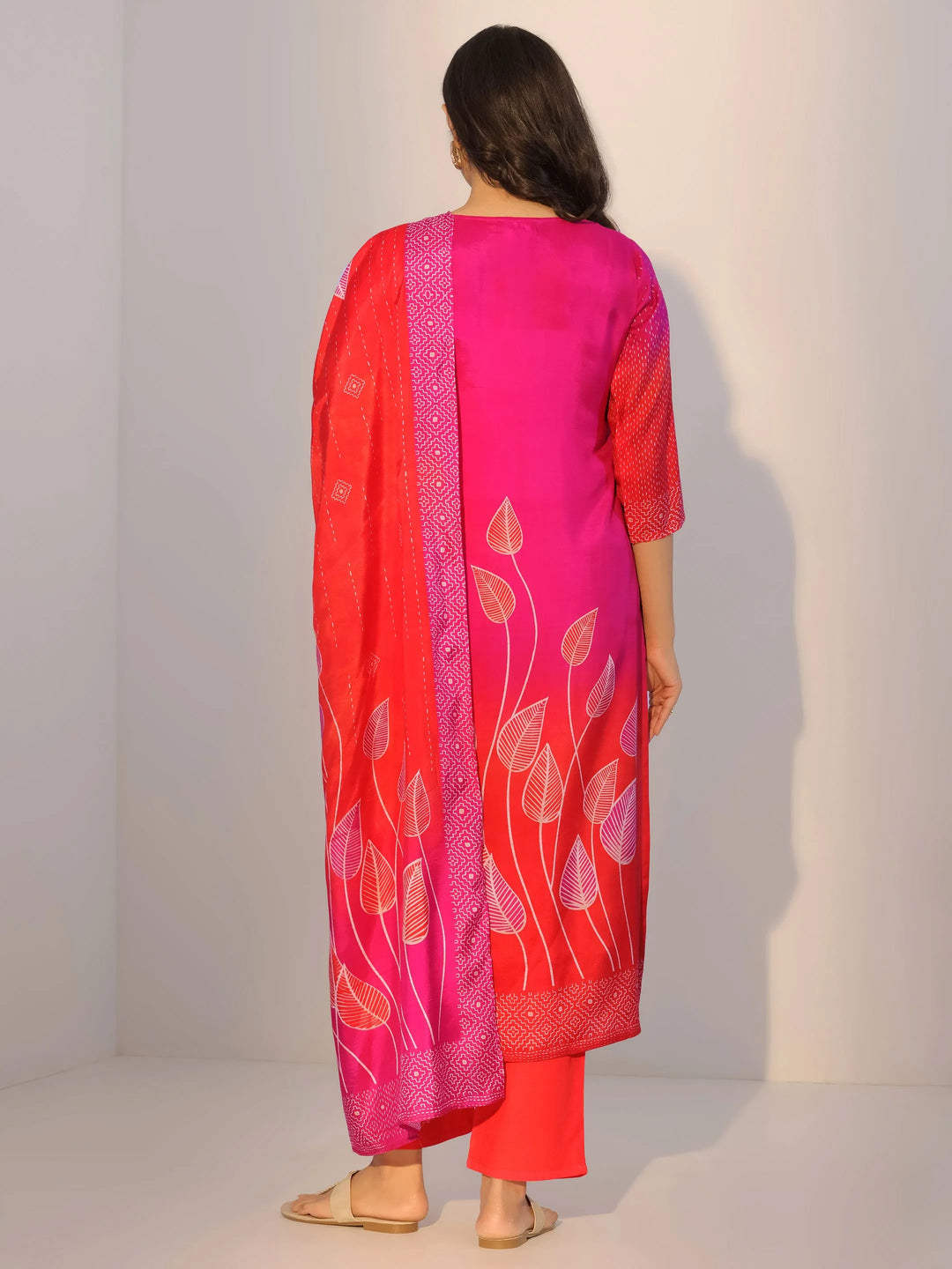  Pink Printed Silk Blend Straight Suit With Dupatta 