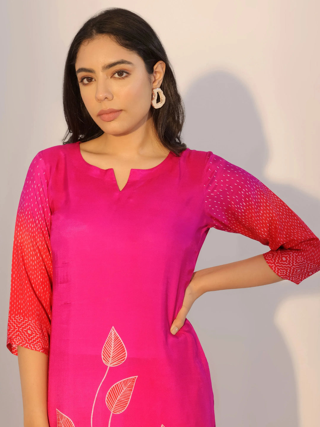  Pink Printed Silk Blend Straight Suit With Dupatta 