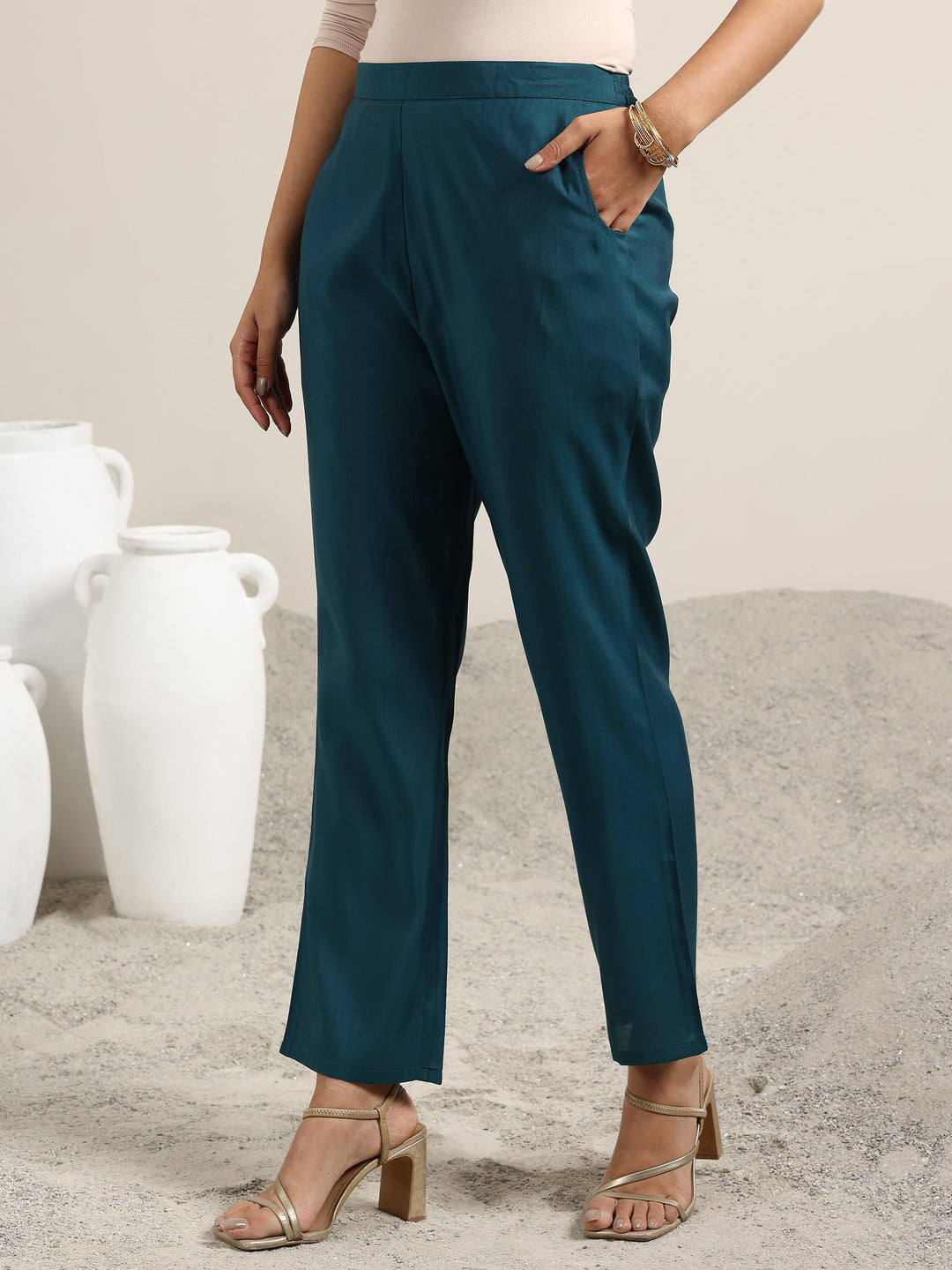  Teal Printed Silk Blend Straight Suit With Dupatta 