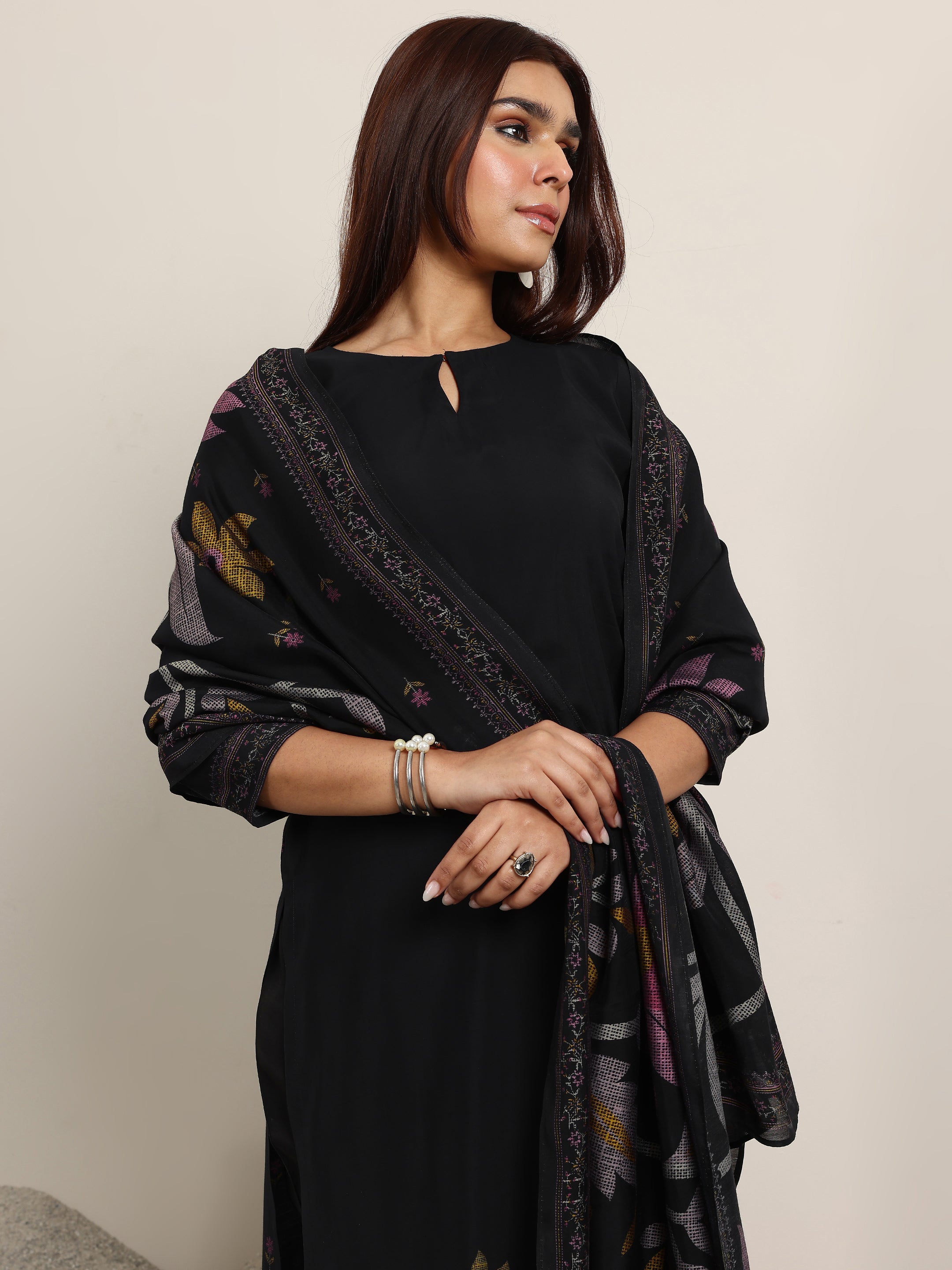 libas Black Printed Silk Blend Straight Suit With Dupatta-picture-30