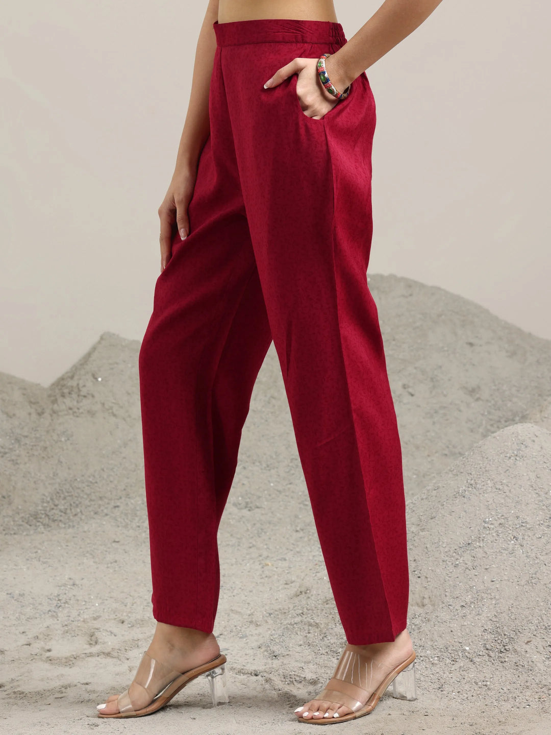  Red Yoke Design Silk Blend Straight Suit With Dupatta 