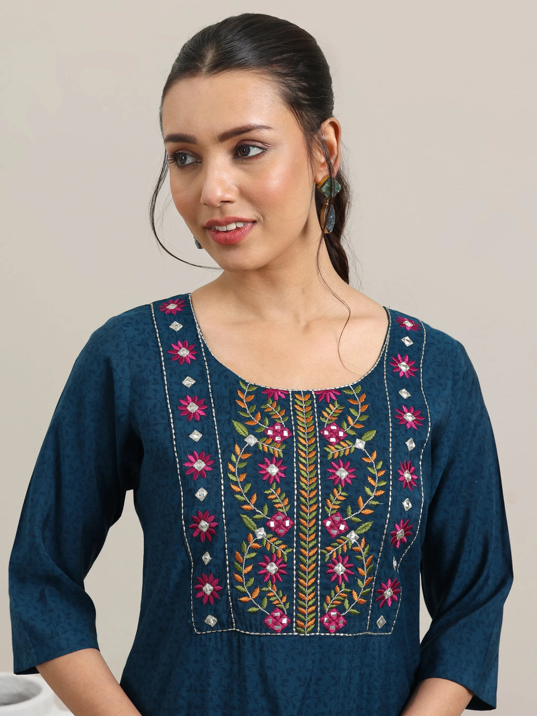  Blue Yoke Design Silk Blend Straight Suit With Dupatta 