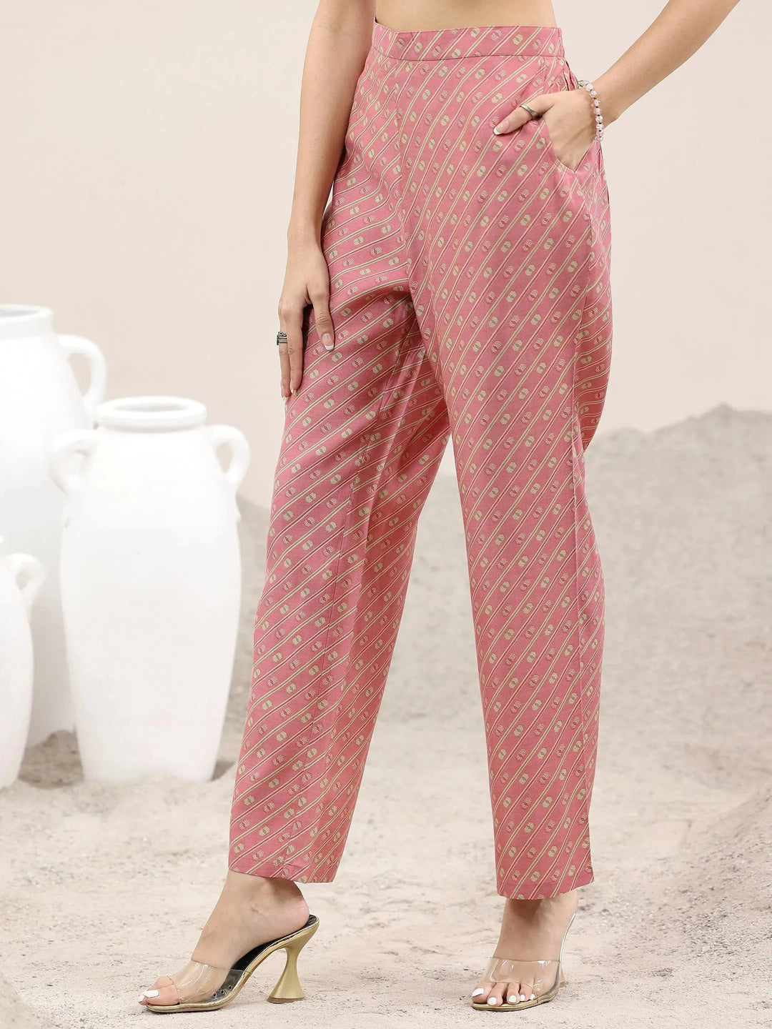  Pink Printed Silk Blend Straight Suit With Dupatta 