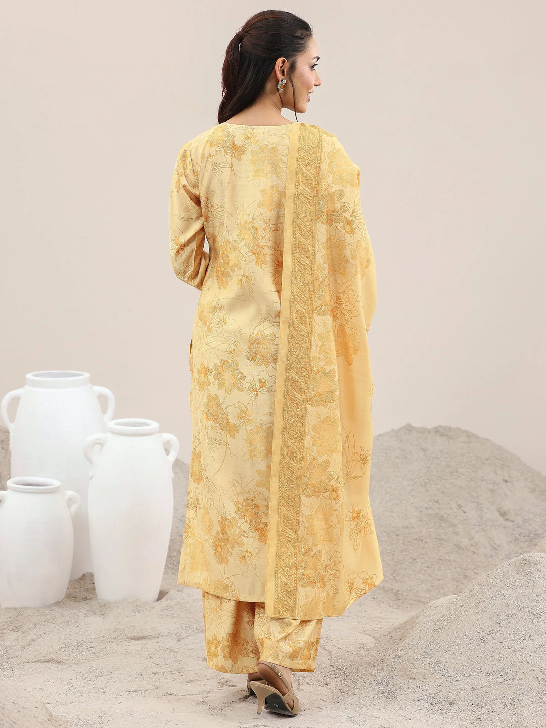  Mustard Printed Silk Blend Straight Suit With Dupatta 