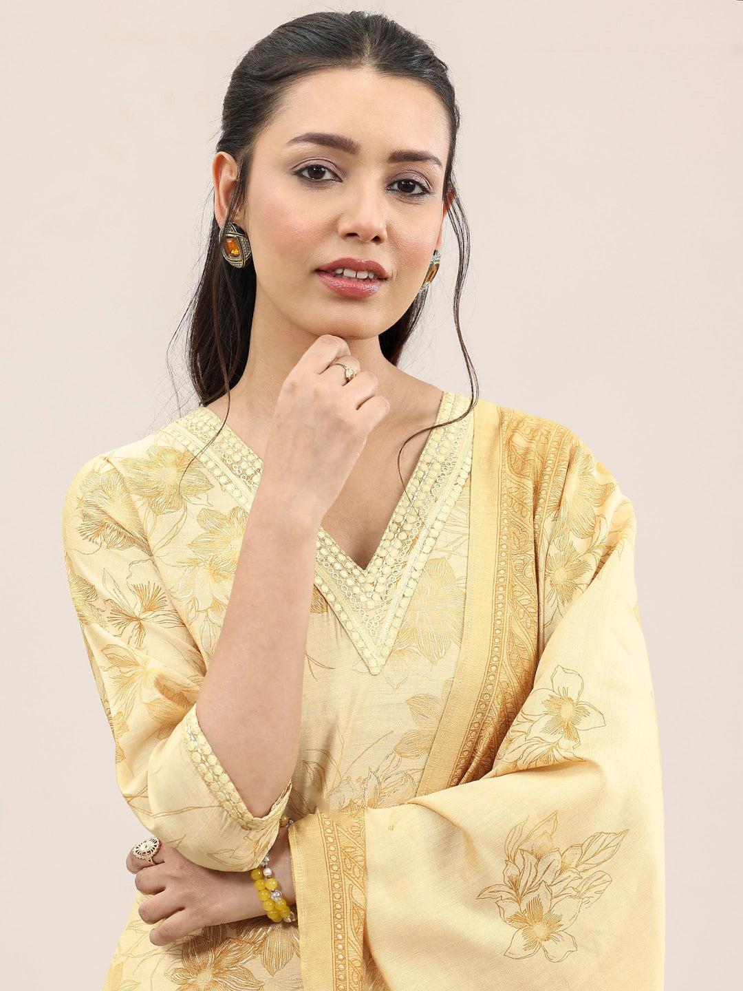  Mustard Printed Silk Blend Straight Suit With Dupatta 