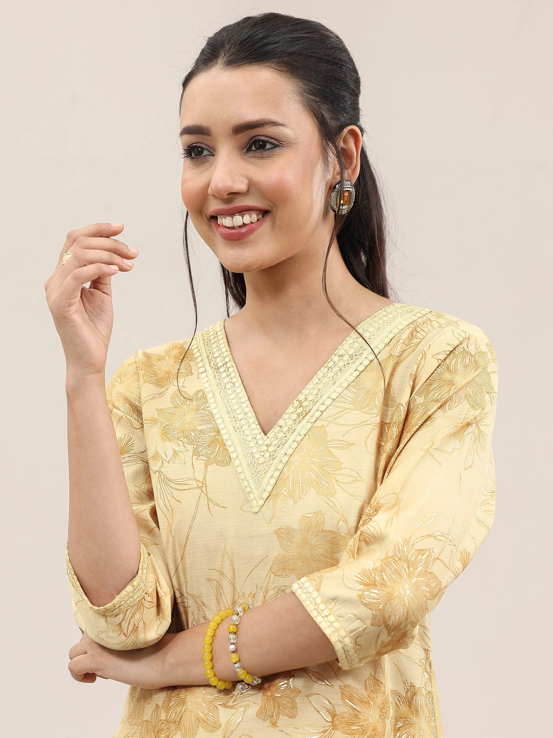  Mustard Printed Silk Blend Straight Suit With Dupatta 