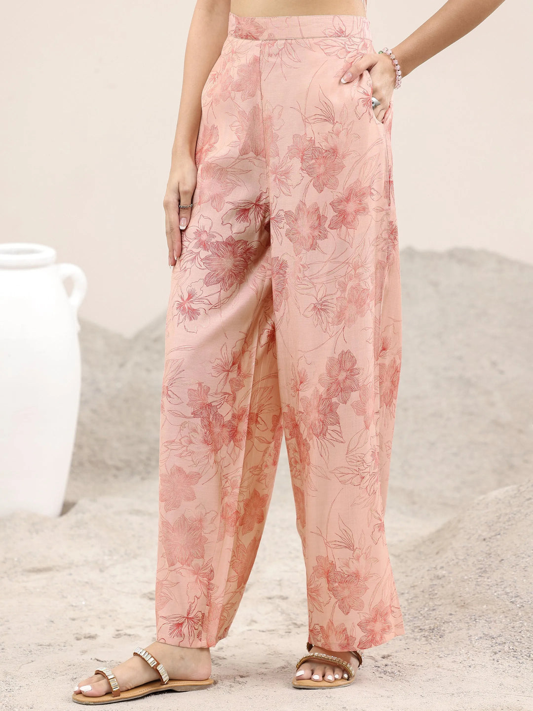  Peach Printed Silk Blend Straight Suit With Dupatta 
