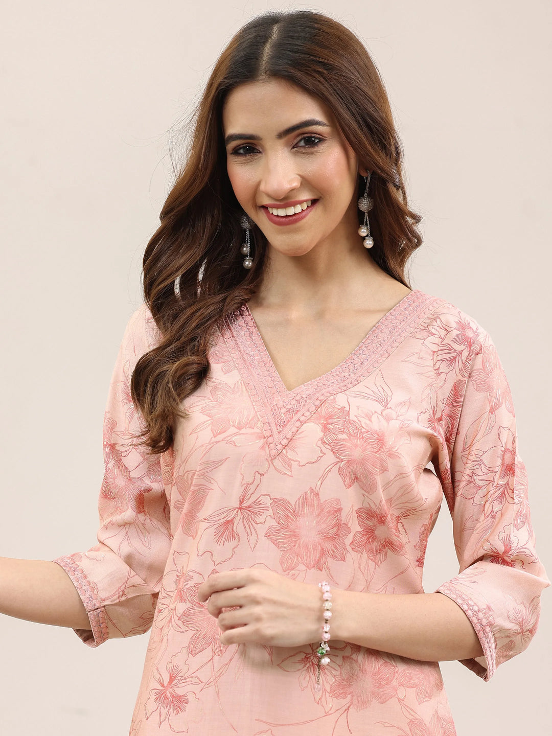 Peach Printed Silk Blend Straight Suit With Dupatta 