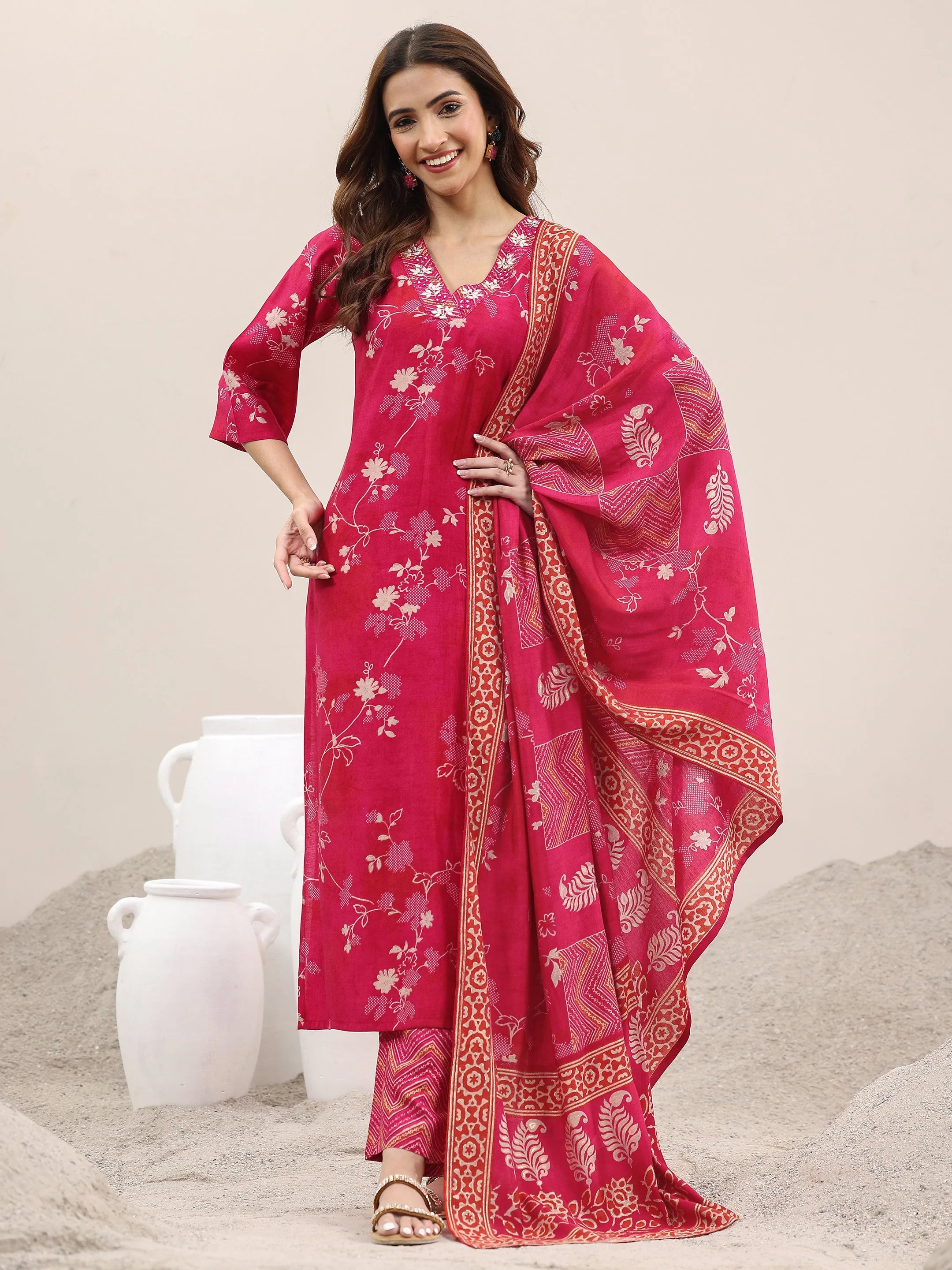 libas Red Printed Silk Blend Straight Suit With Dupatta-picture-23