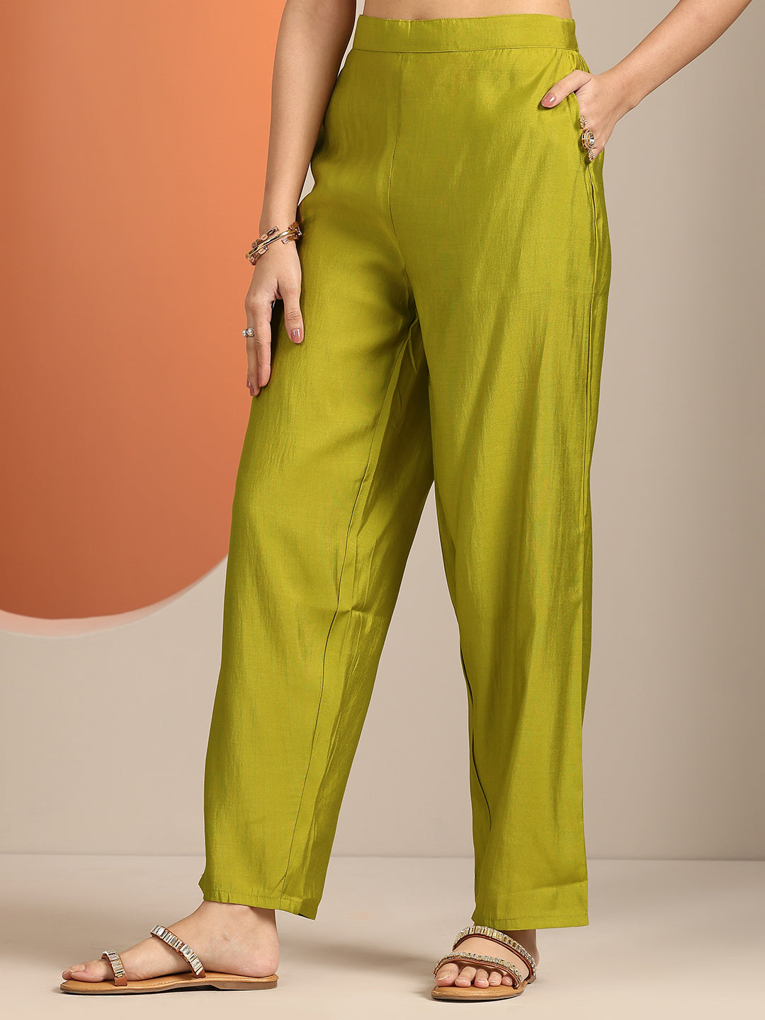 Libas Green Printed Silk Blend Straight Suit With Dupatta 