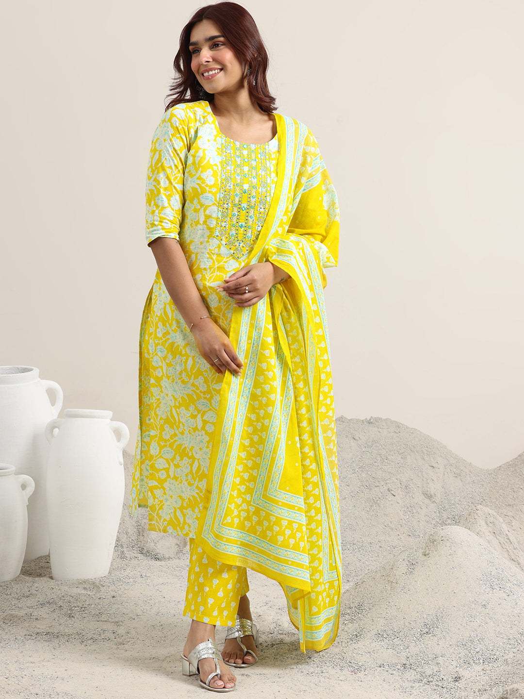 libas Yellow Printed Cotton Straight Suit With Dupatta-picture-34