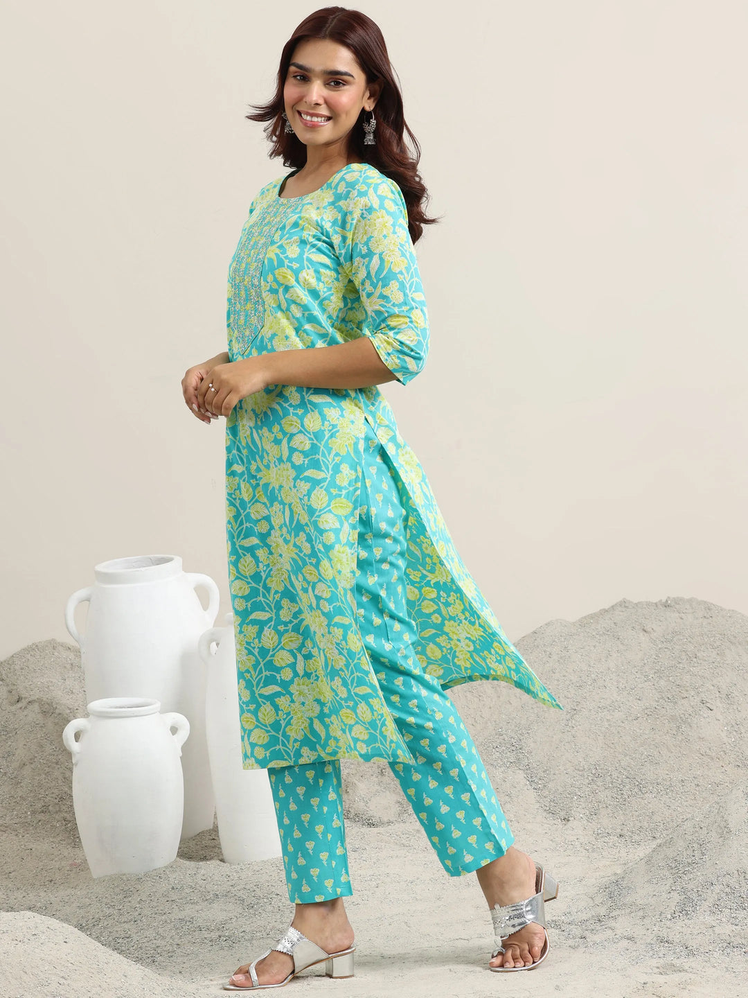  Blue Printed Cotton Straight Suit With Dupatta 