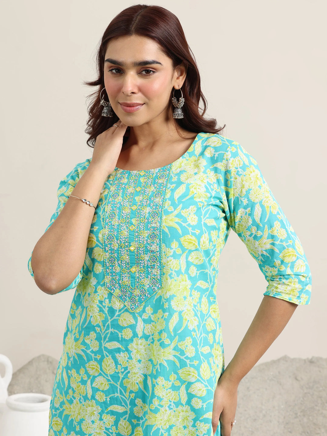  Blue Printed Cotton Straight Suit With Dupatta 