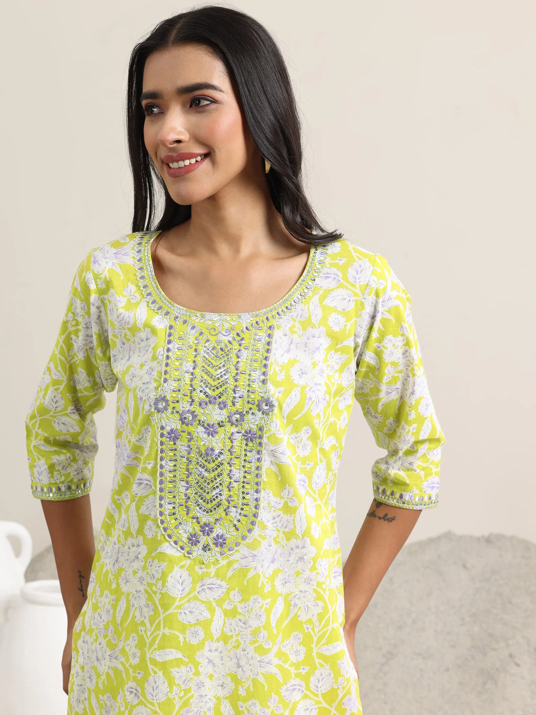  Green Printed Cotton Straight Suit With Dupatta 