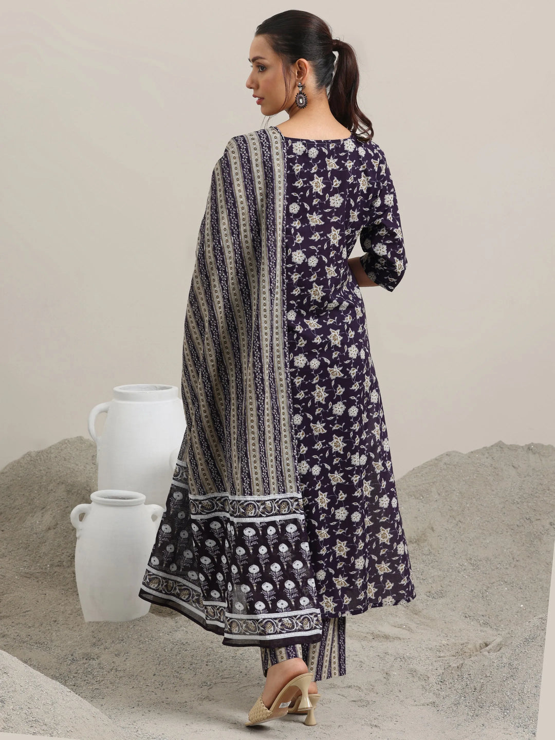  Purple Printed Cotton Straight Suit With Dupatta 