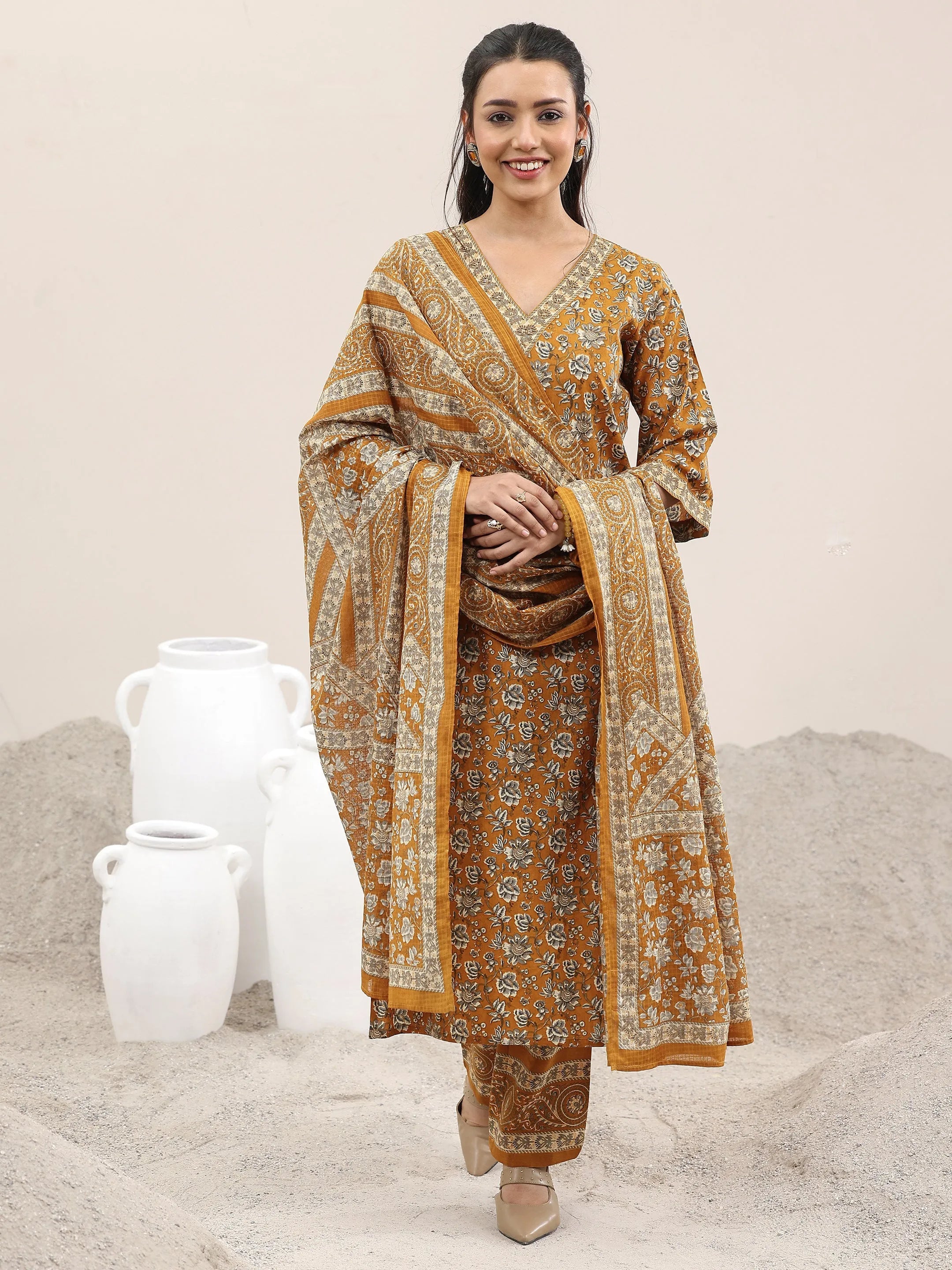 libas Mustard Printed Cotton Straight Suit With Dupatta-picture-27