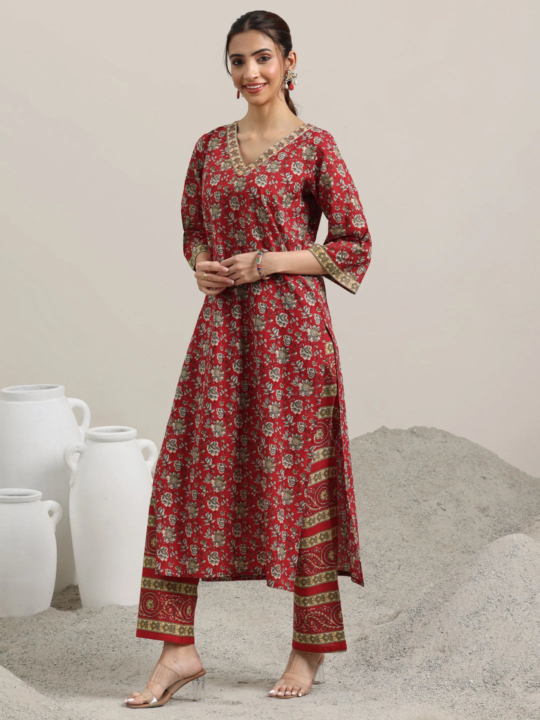  Red Printed Cotton Straight Suit With Dupatta 