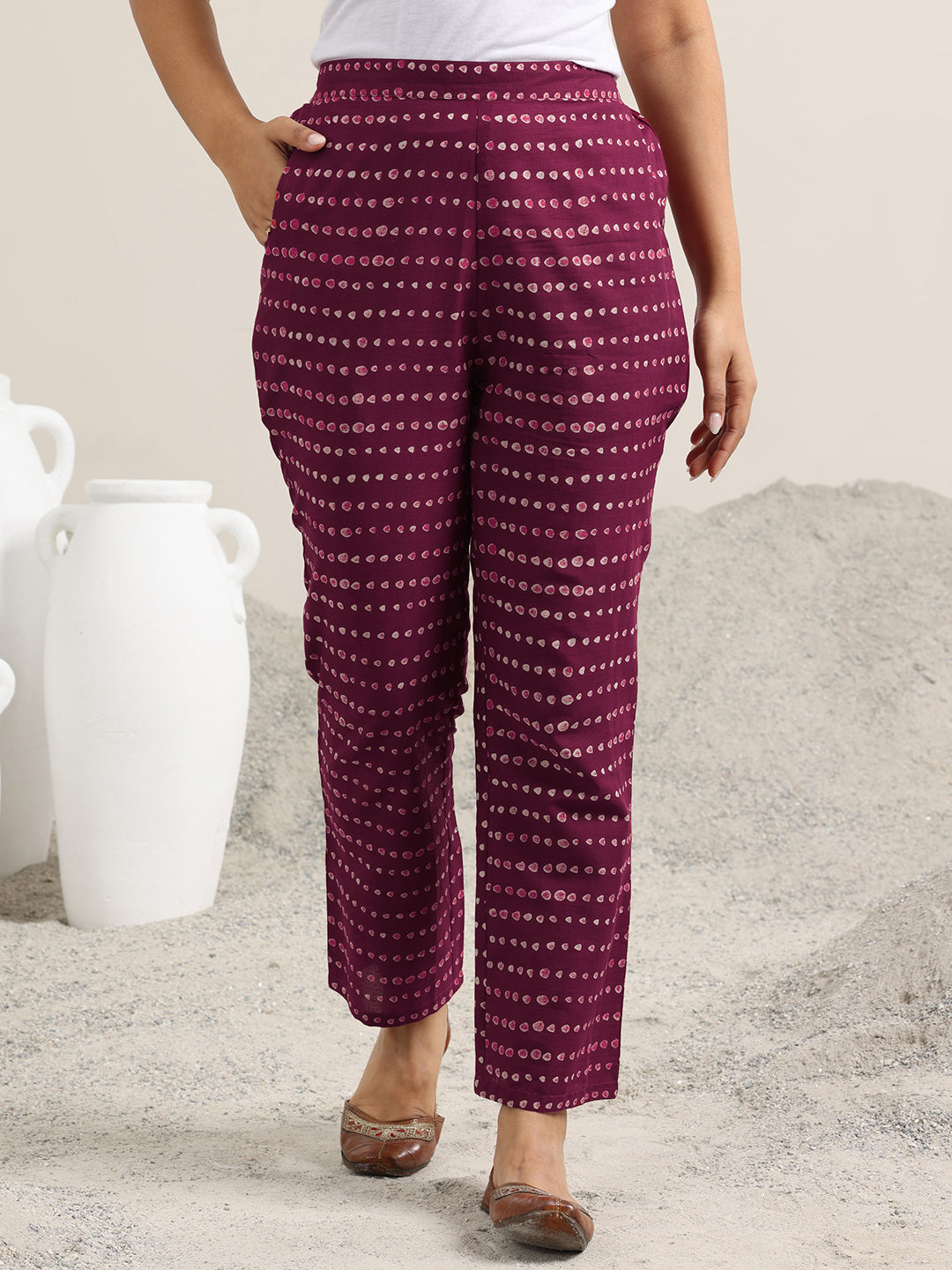  Burgundy Printed Cotton Anarkali Suit With Dupatta 