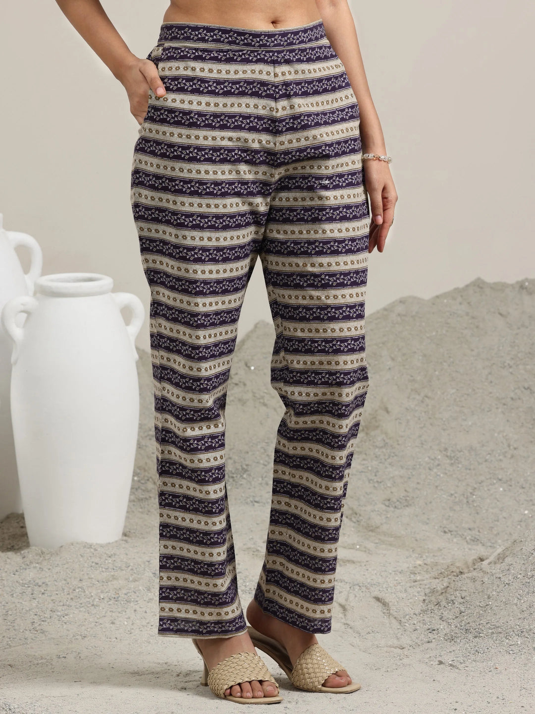 Purple Printed Cotton Straight Suit With Dupatta 