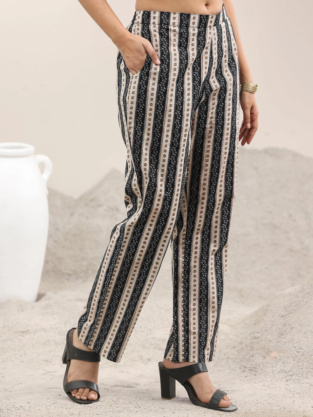  Black Printed Cotton Straight Suit With Dupatta 