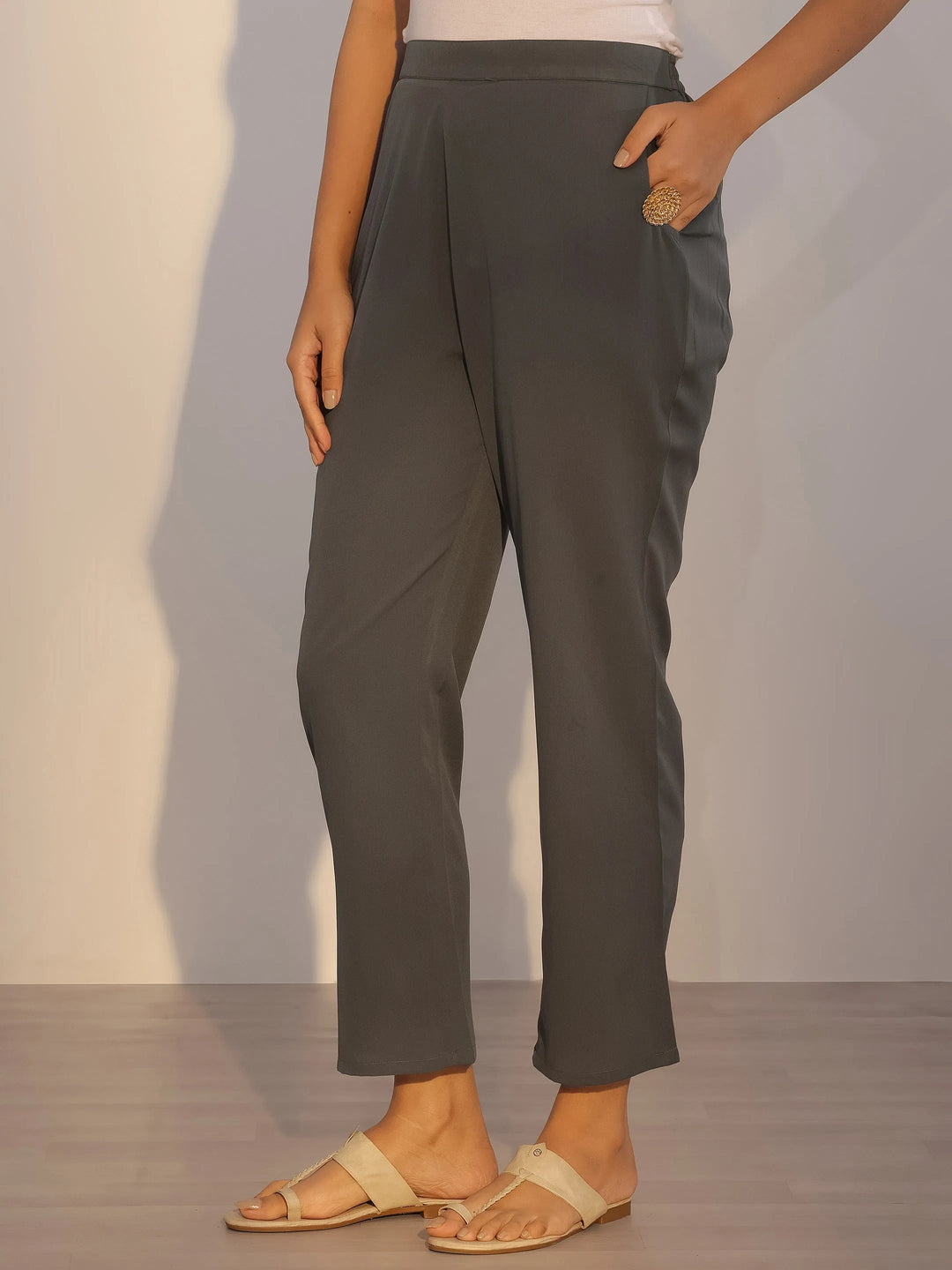  Grey Printed Silk Blend Straight Suit With Dupatta 