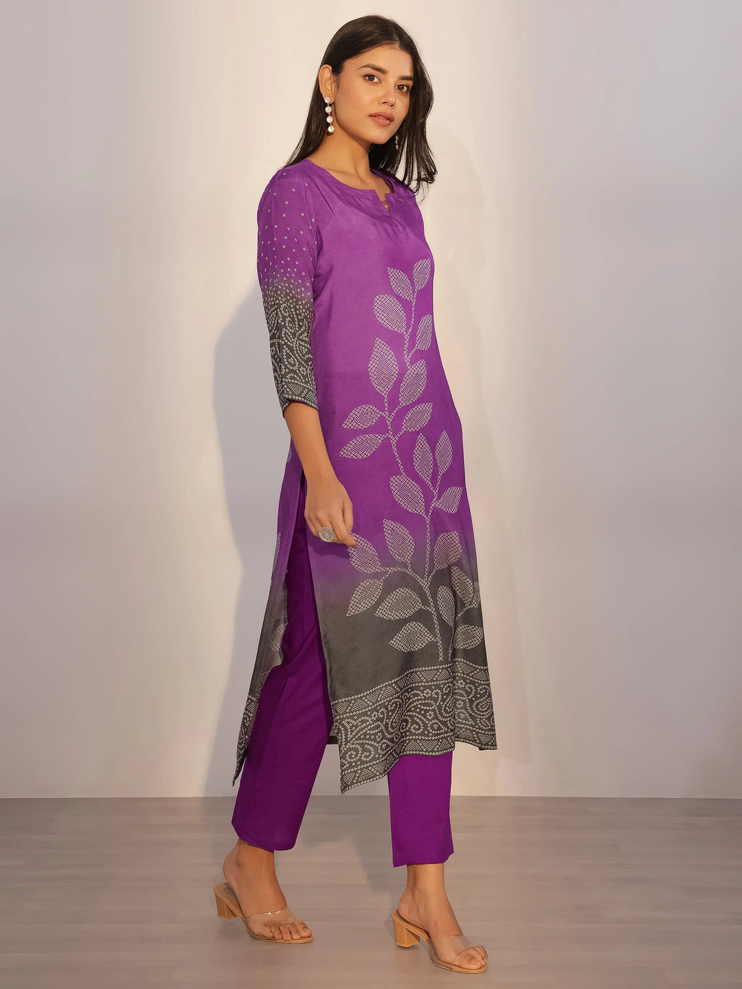  Purple Printed Silk Blend Straight Suit With Dupatta 