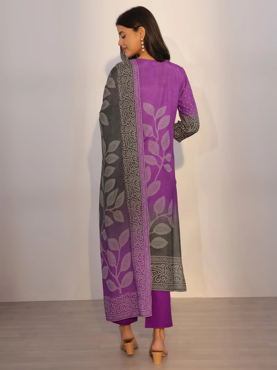  Purple Printed Silk Blend Straight Suit With Dupatta 