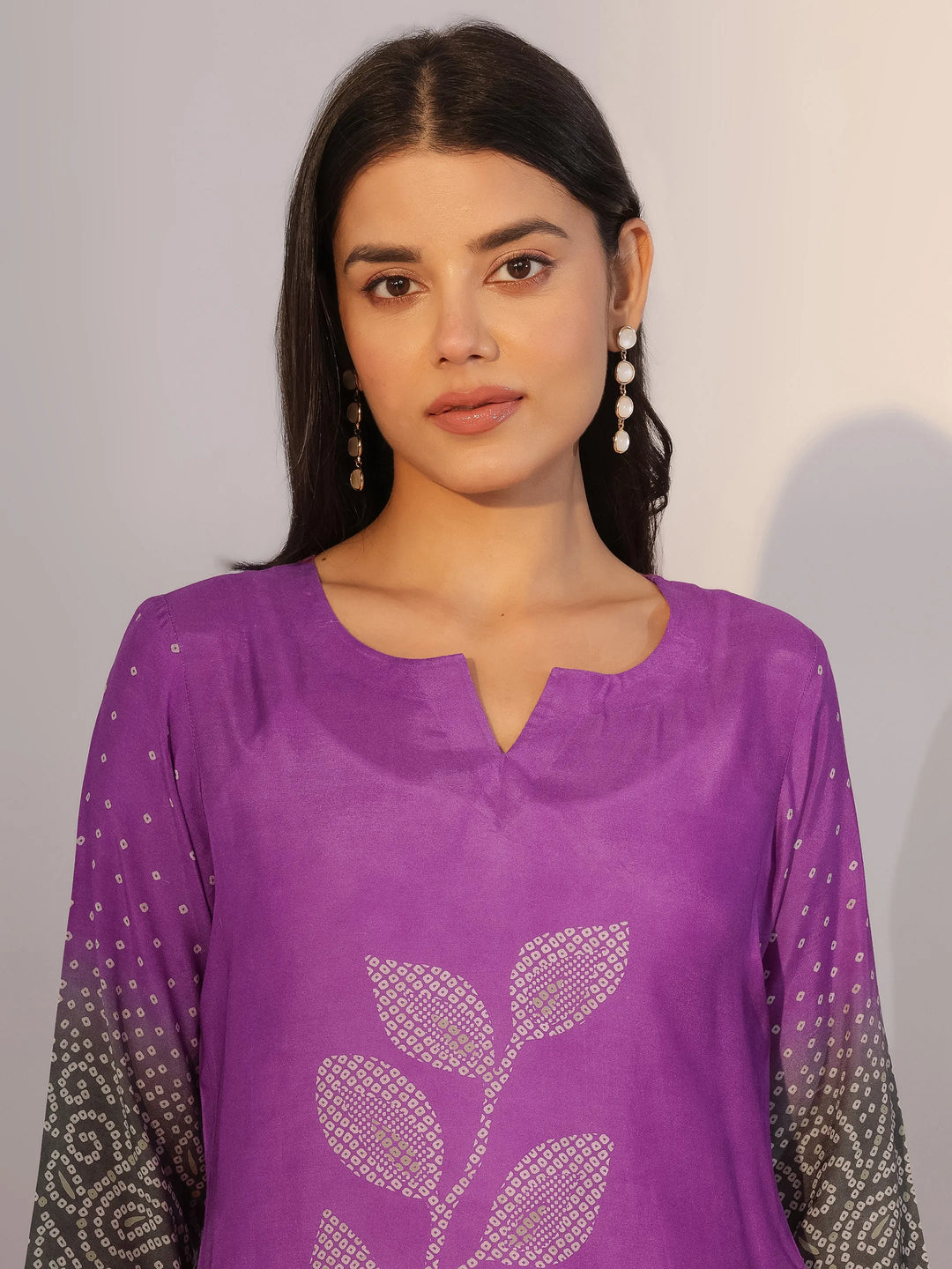  Purple Printed Silk Blend Straight Suit With Dupatta 