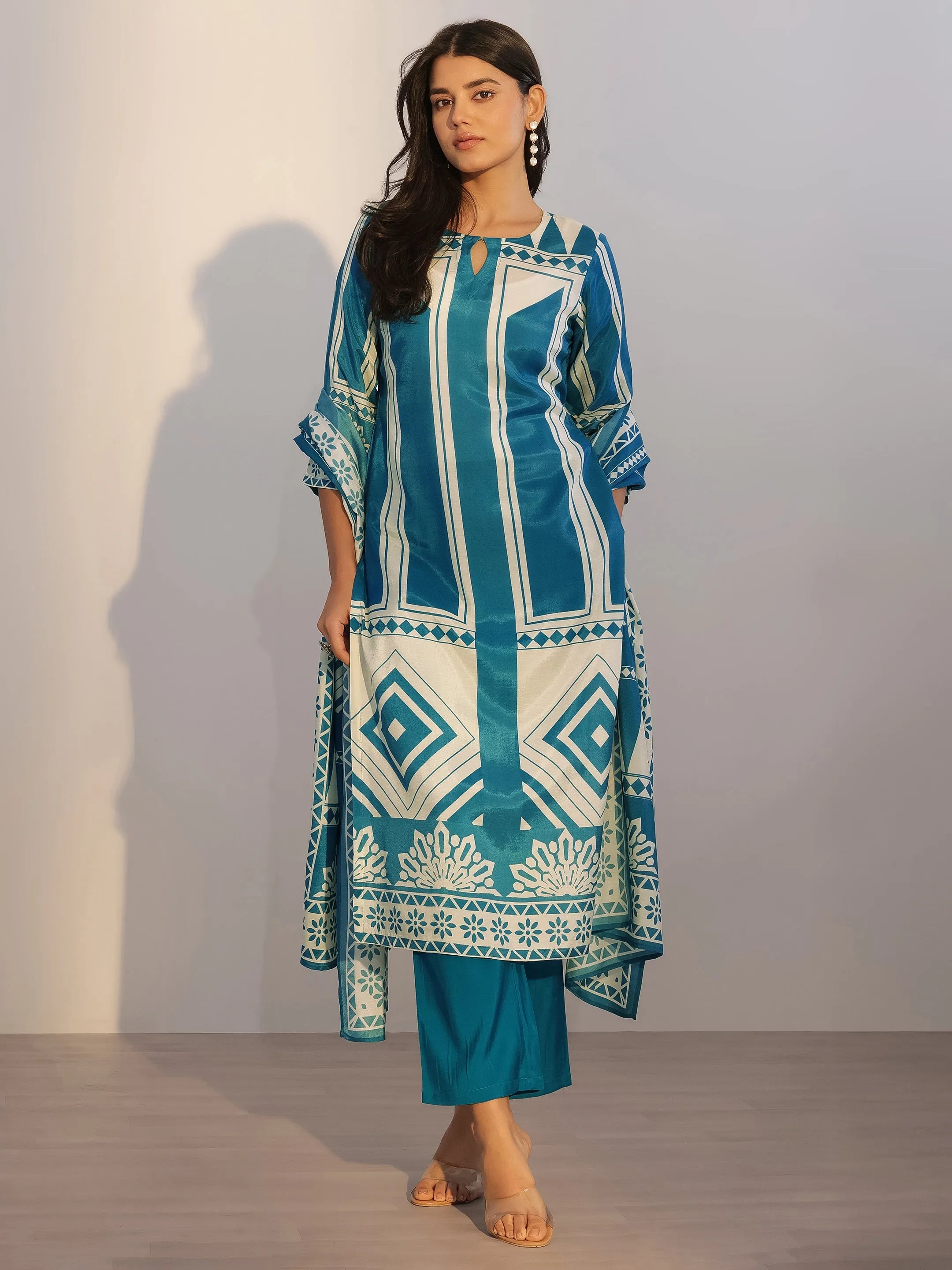 libas Teal Printed Silk Blend Straight Suit With Dupatta-picture-30