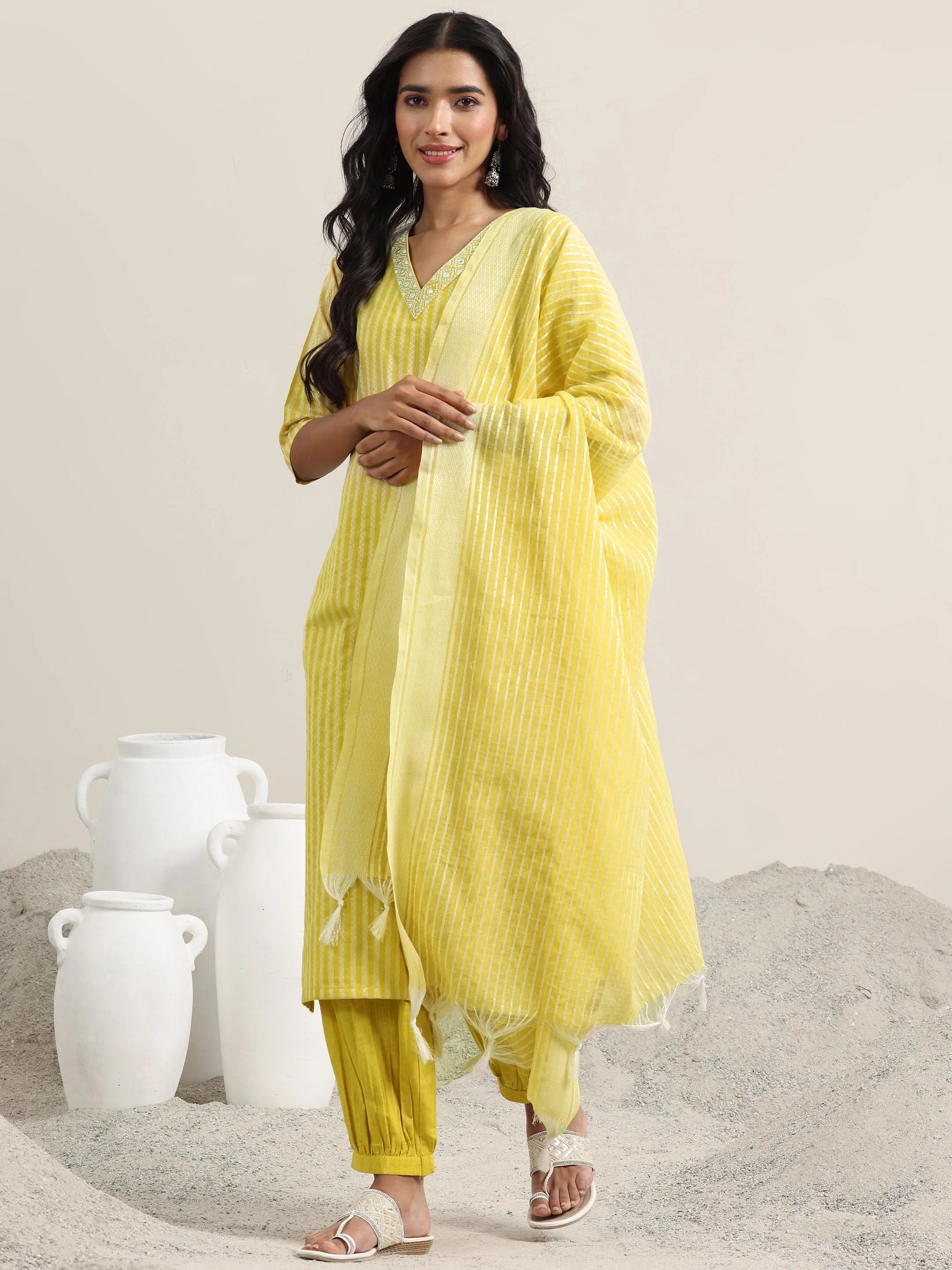 libas Yellow Woven Design Cotton Straight Suit With Dupatta-picture-34