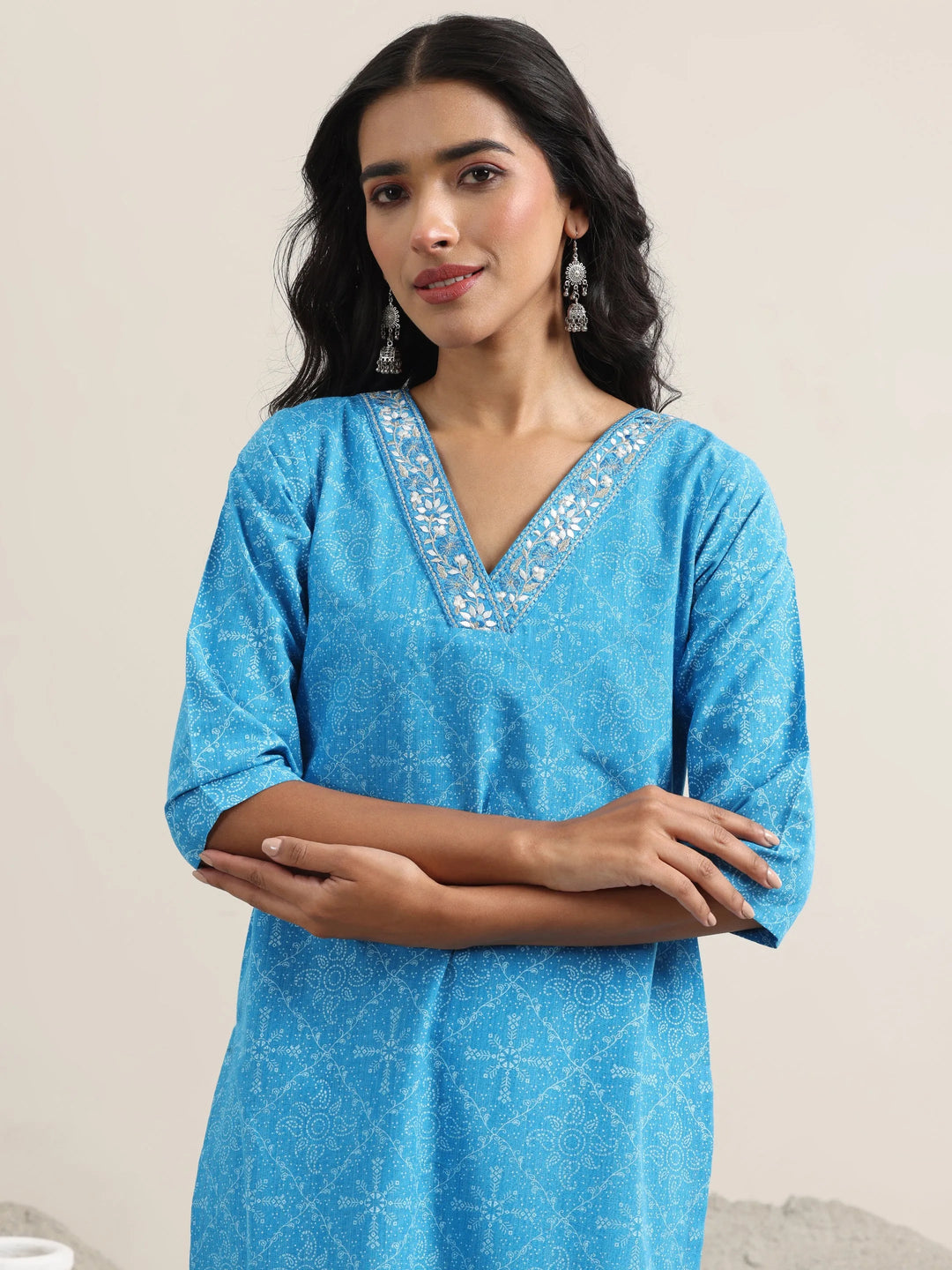  Blue Printed Cotton Straight Suit With Dupatta 