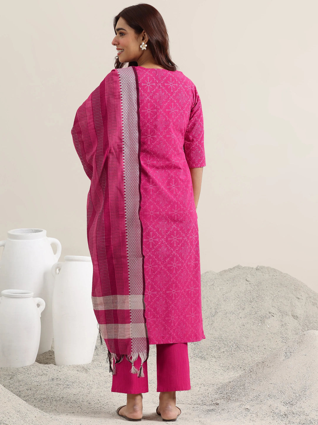  Pink Printed Cotton Straight Suit With Dupatta 