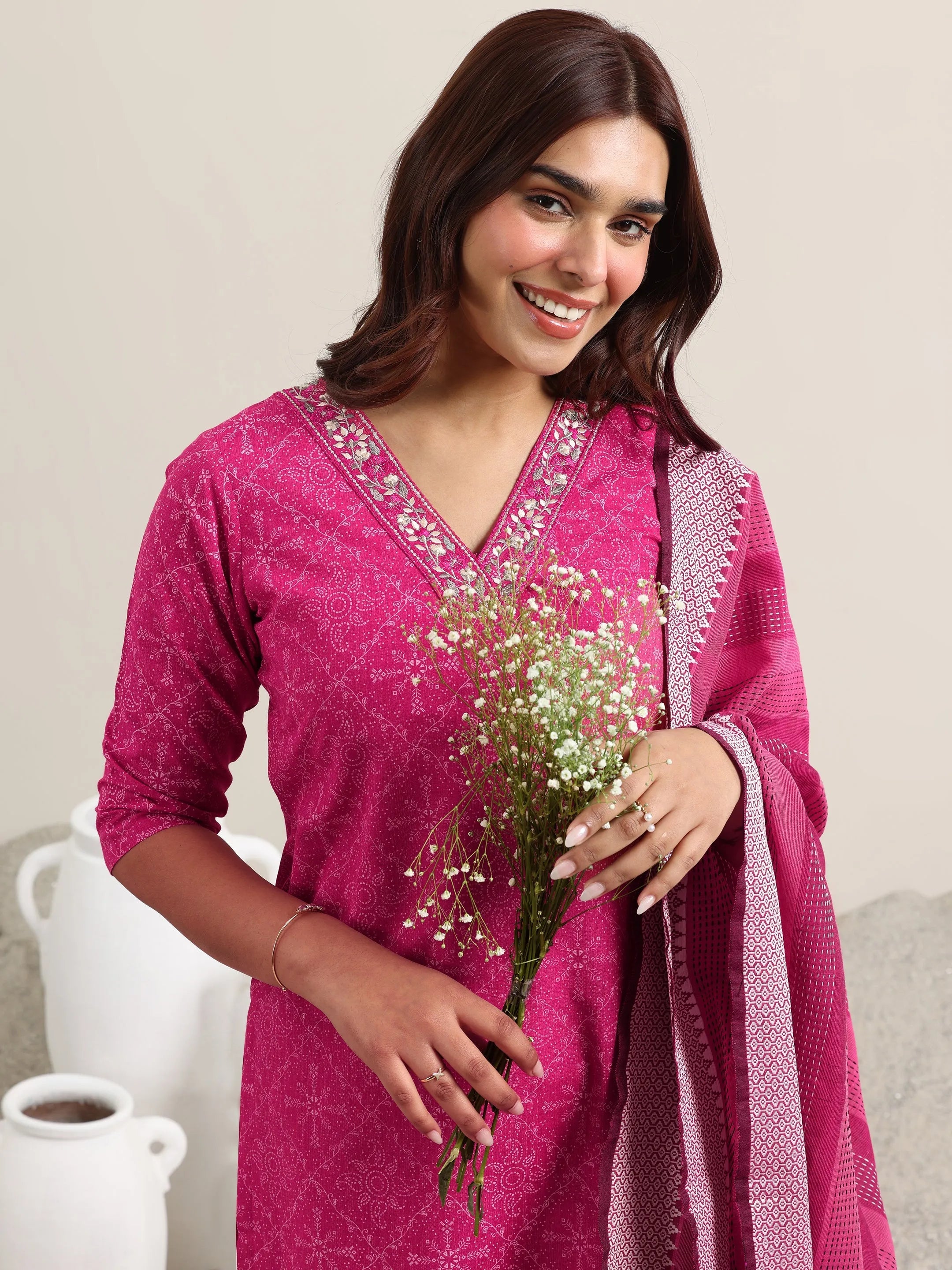 Pink Printed Cotton Straight Suit With Dupatta-image-10