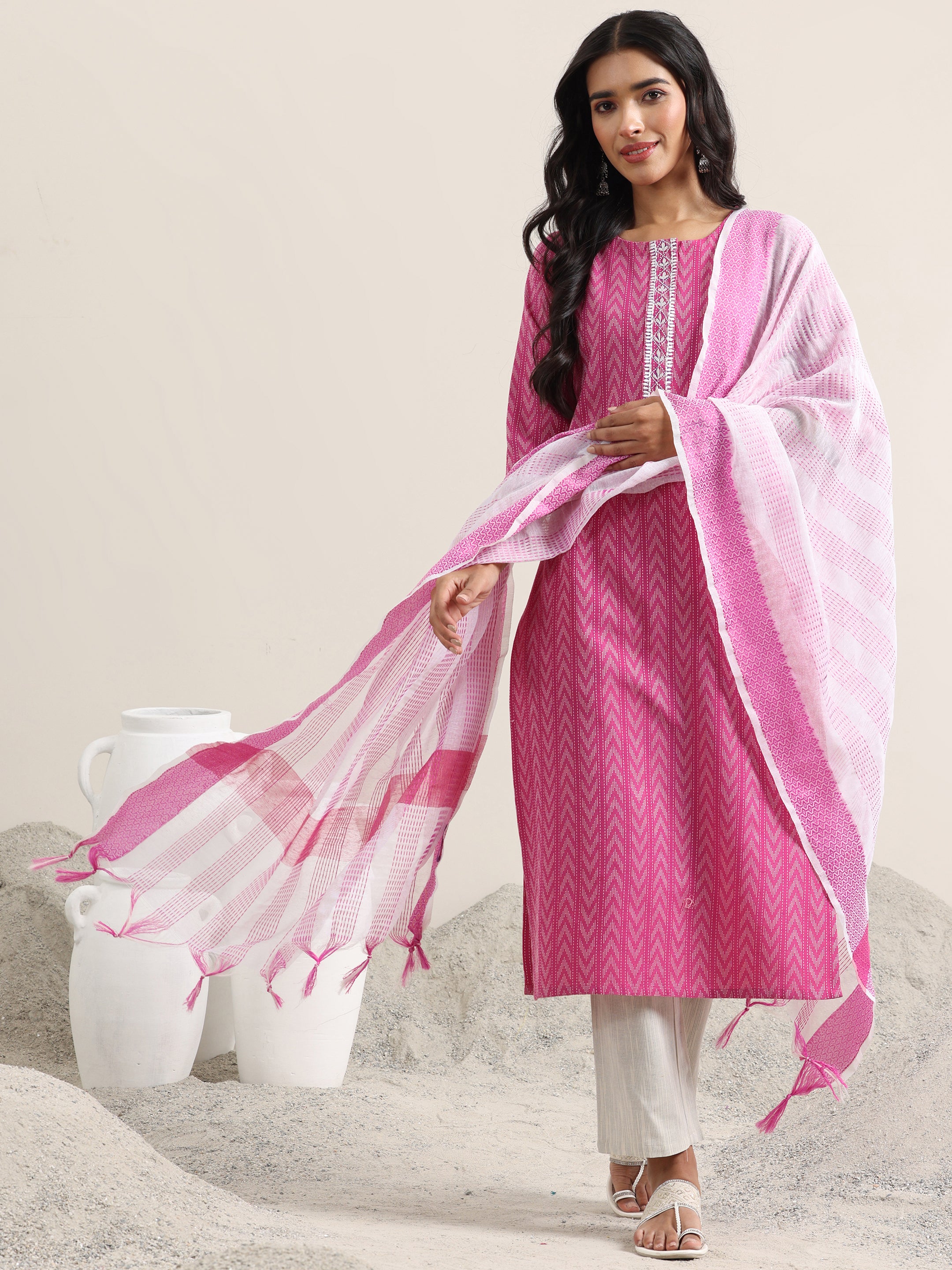 libas Pink Woven Design Cotton Straight Suit With Dupatta-picture-25