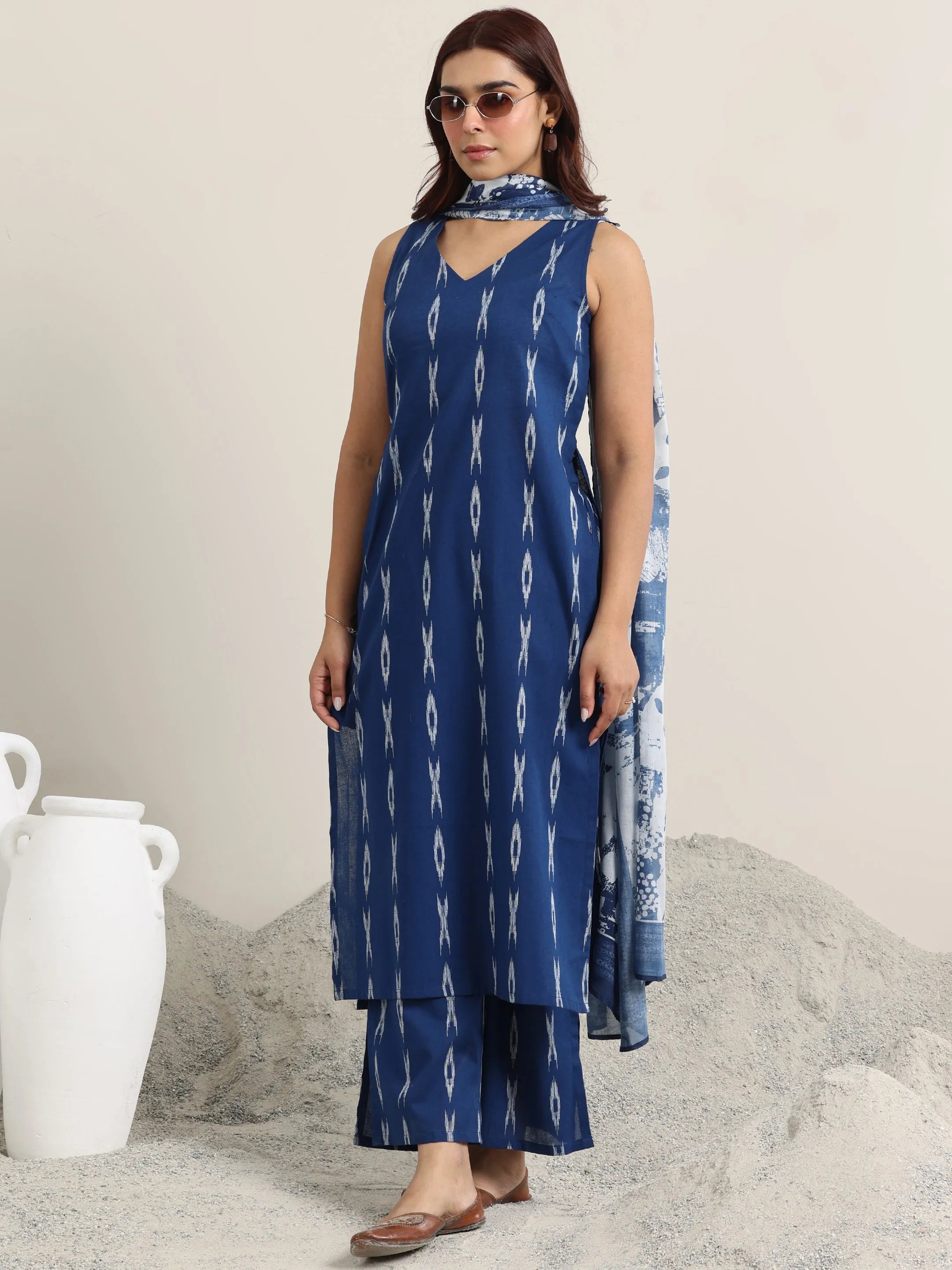 libas Blue Woven Design Cotton Straight Suit With Dupatta-picture-40