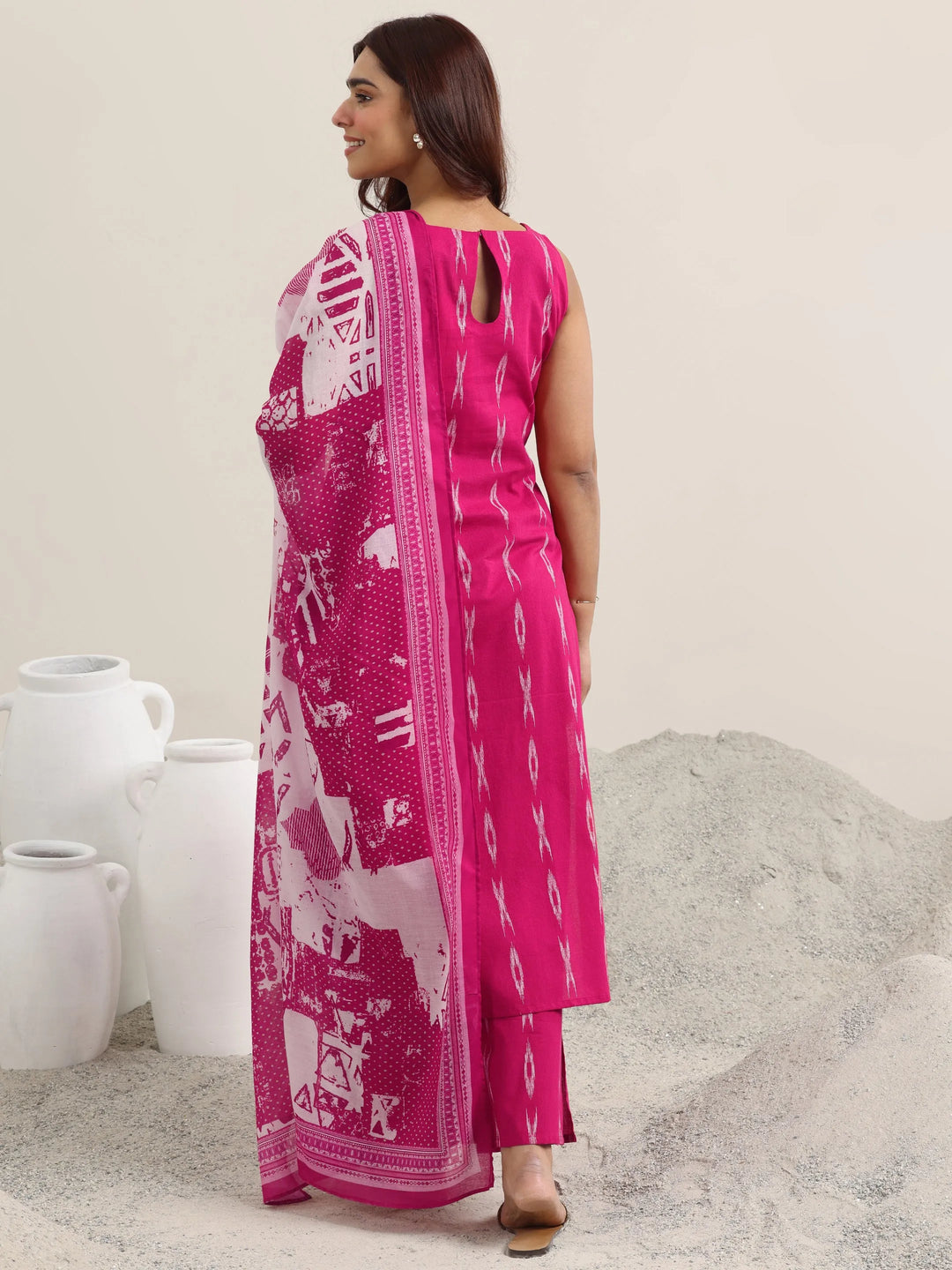  Pink Woven Design Cotton Straight Suit With Dupatta 