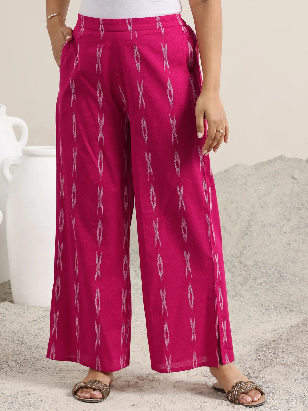  Pink Woven Design Cotton Straight Suit With Dupatta 