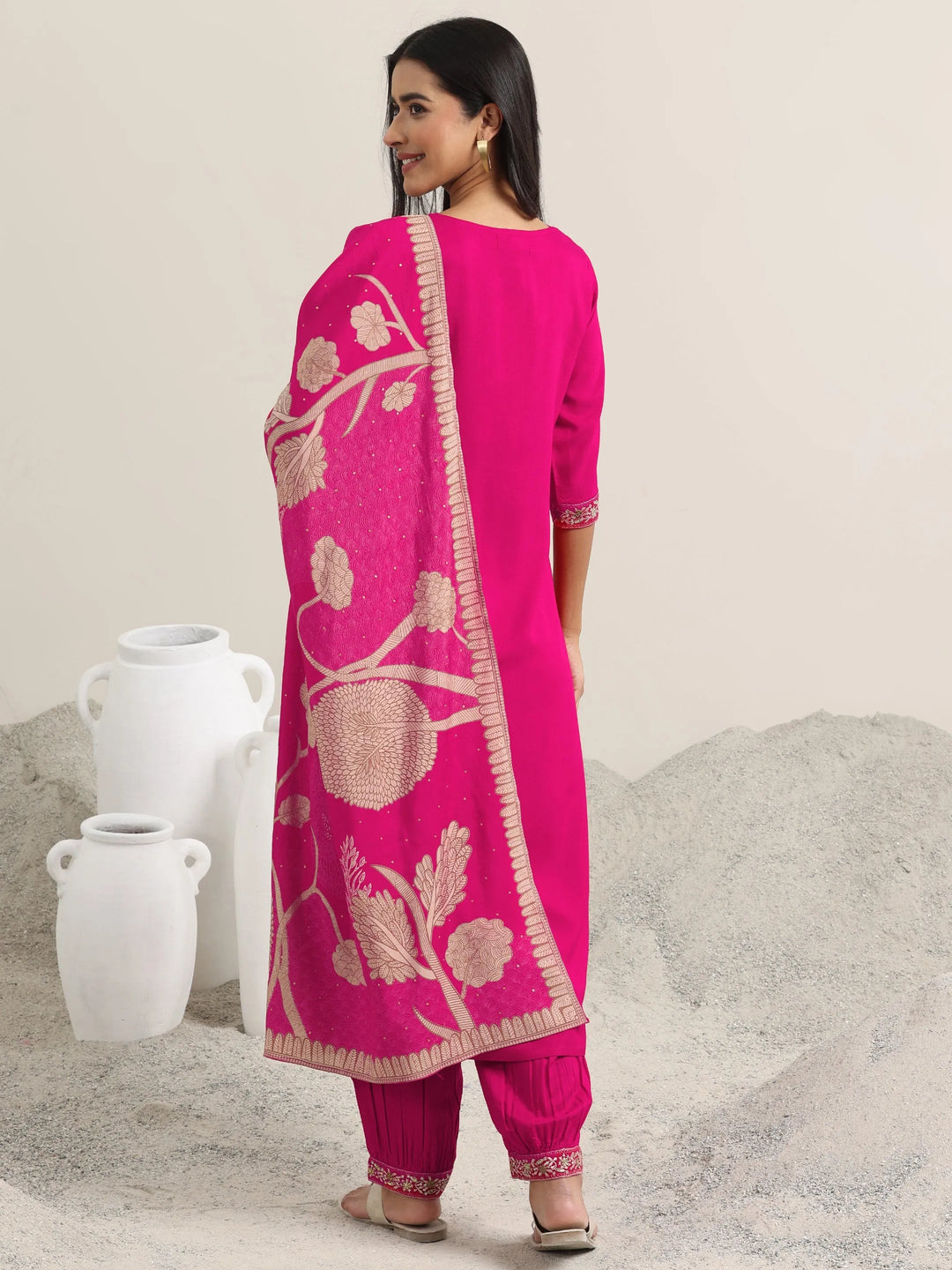 Pink Embroidered Rayon Straight Suit With Dupatta 