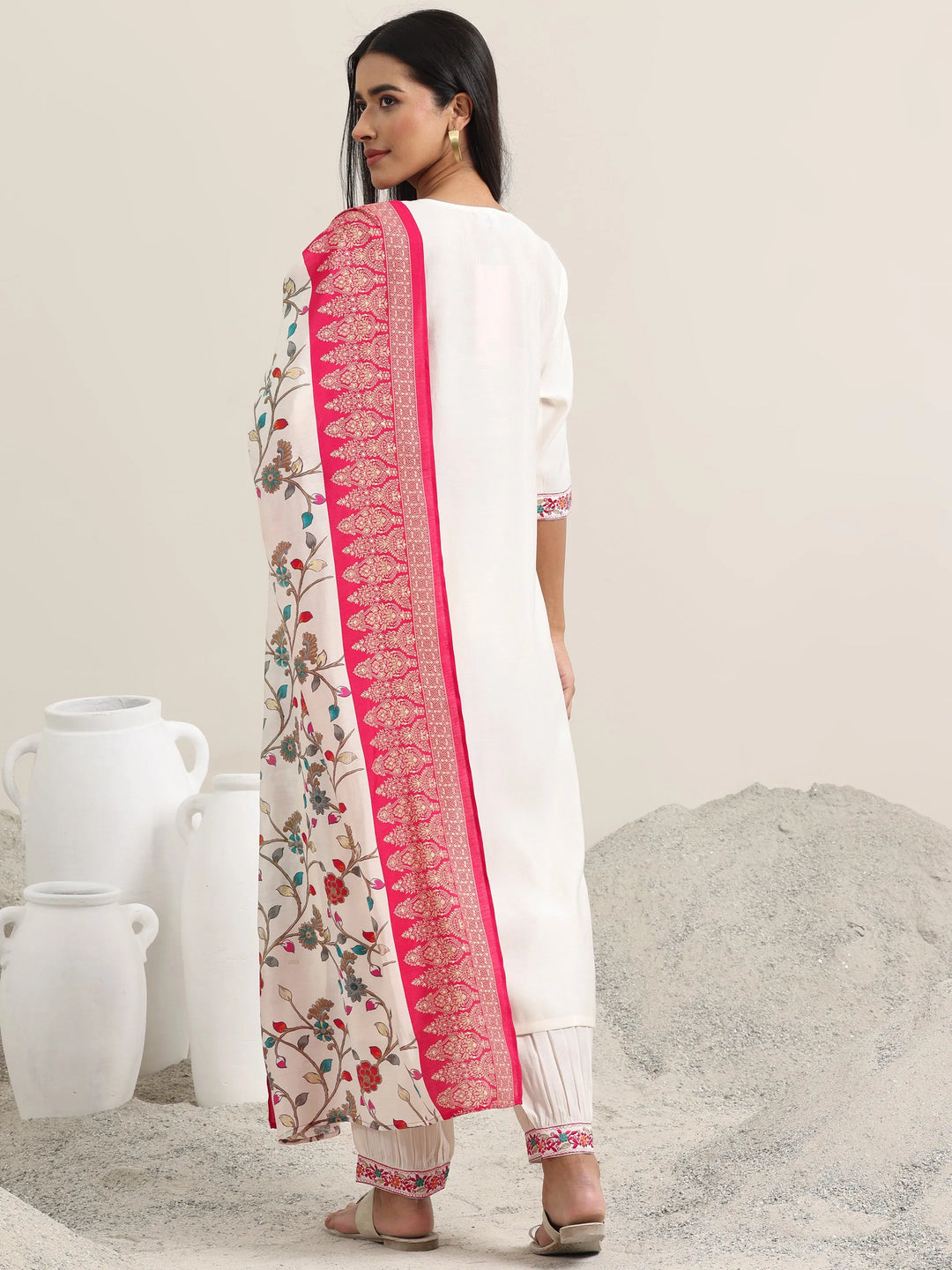  White Embroidered Rayon Straight Suit With Dupatta 