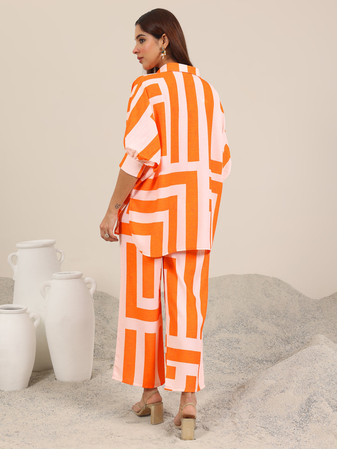  Orange Printed Crepe Co-Ord Sets 