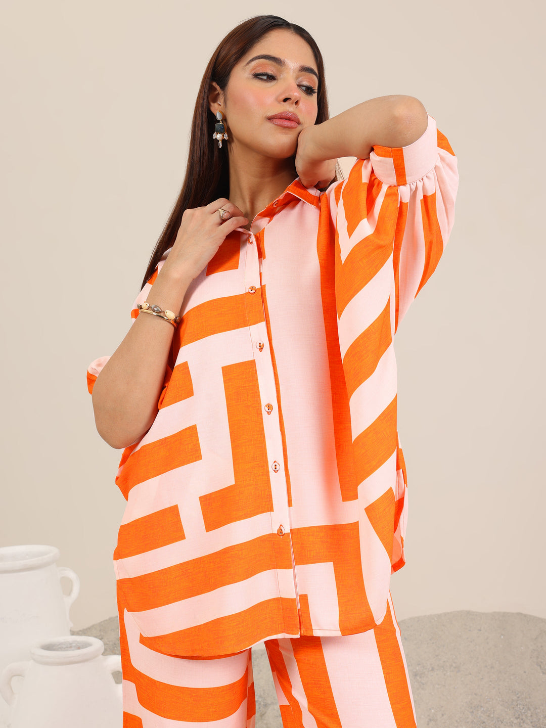  Orange Printed Crepe Co-Ord Sets 