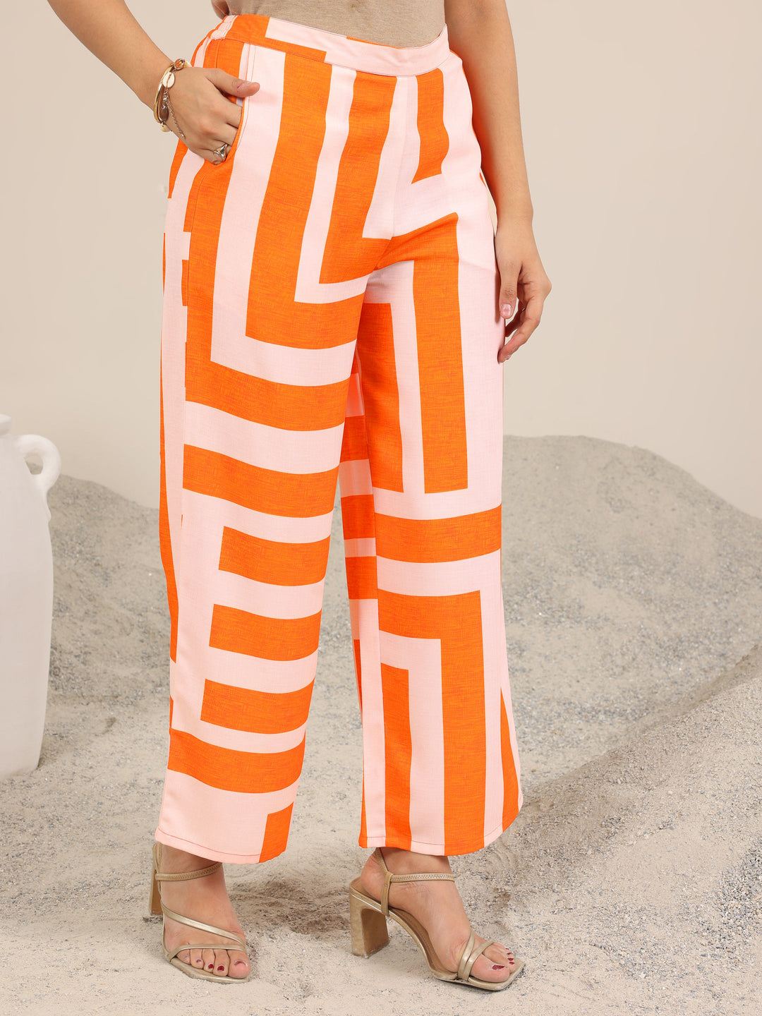  Orange Printed Crepe Co-Ord Sets 
