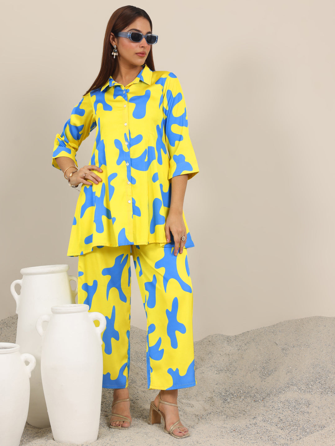  Yellow Printed Crepe Co-Ord Sets 